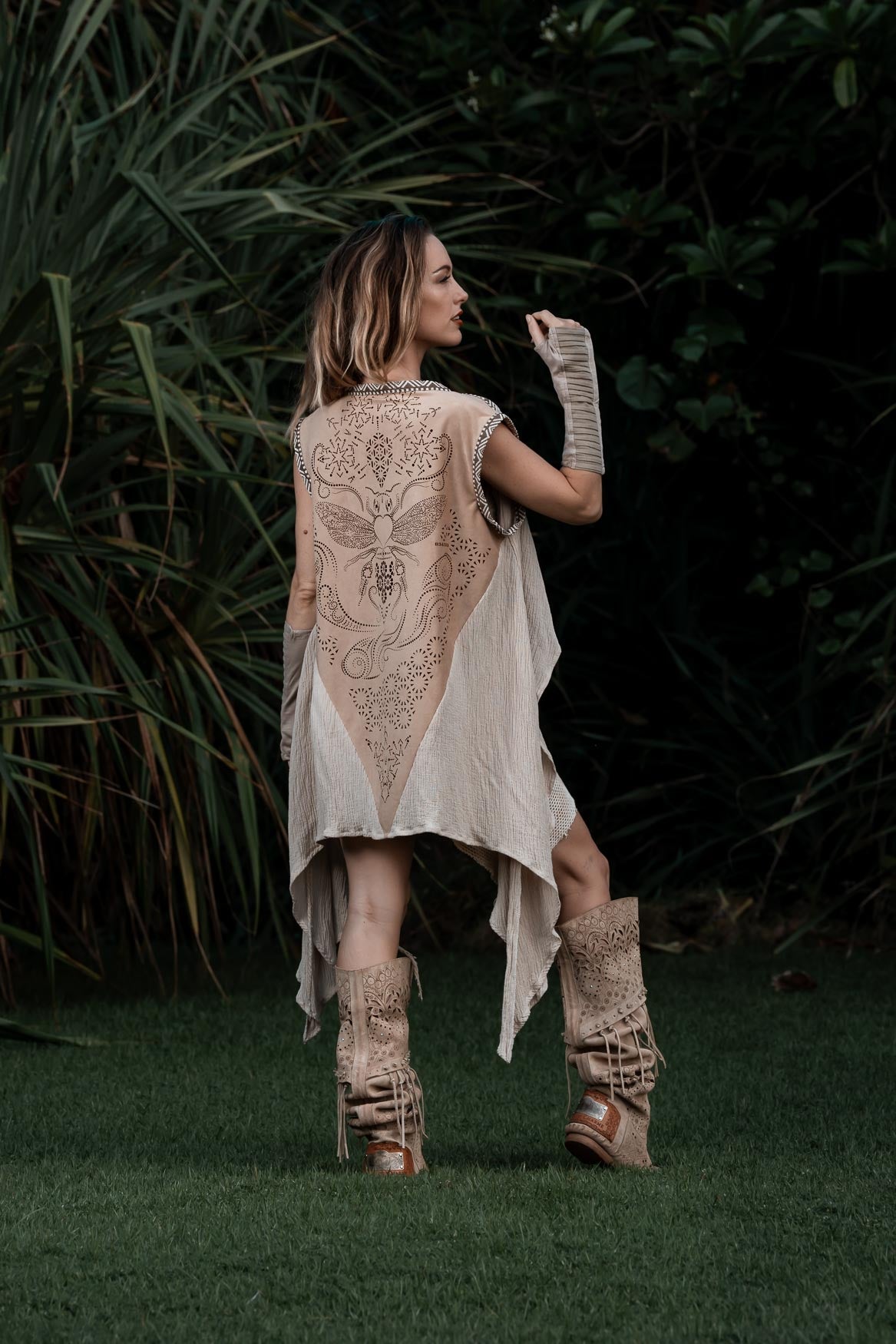 Bee Cosmic Laser Cut Vest (Beige)