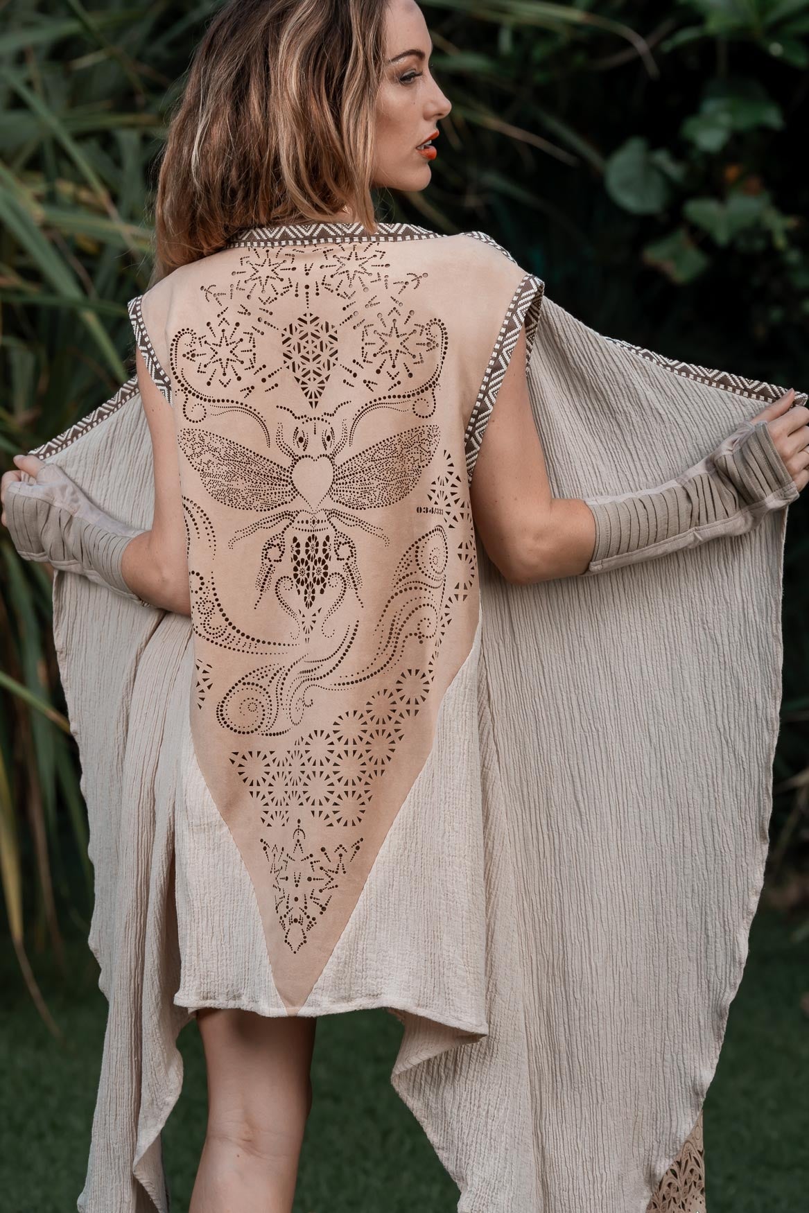 Bee Cosmic Laser Cut Vest (Beige)