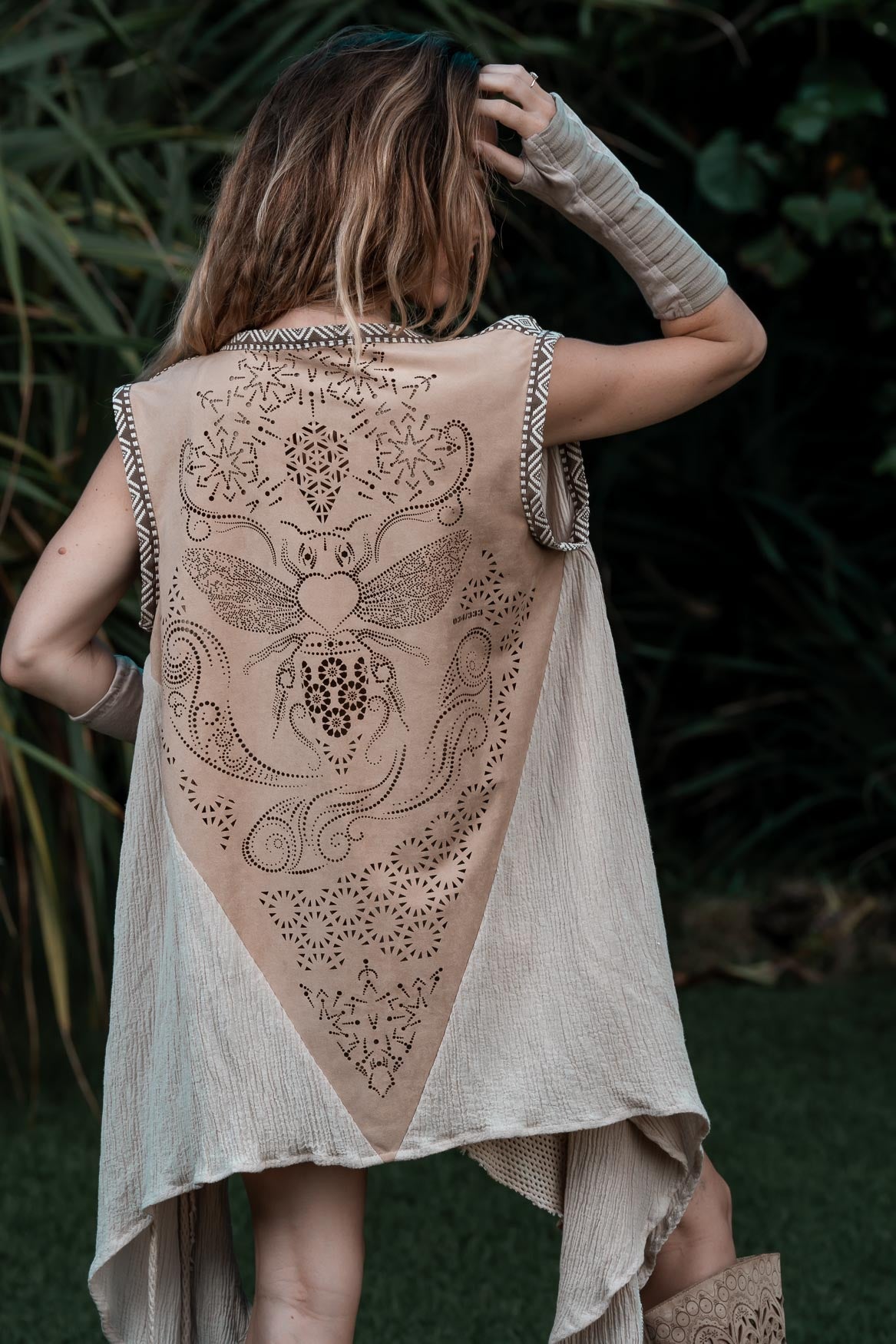Bee Cosmic Laser Cut Vest (Beige)