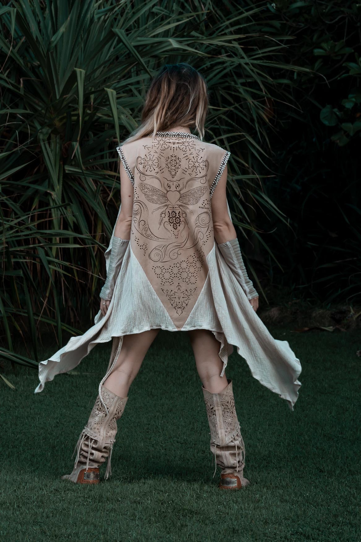 Bee Cosmic Laser Cut Vest (Beige)