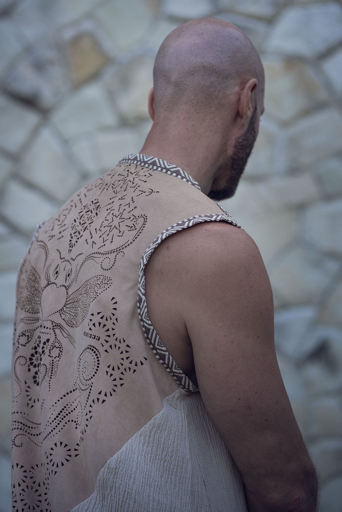 Bee Cosmic Laser Cut Vest (Beige)