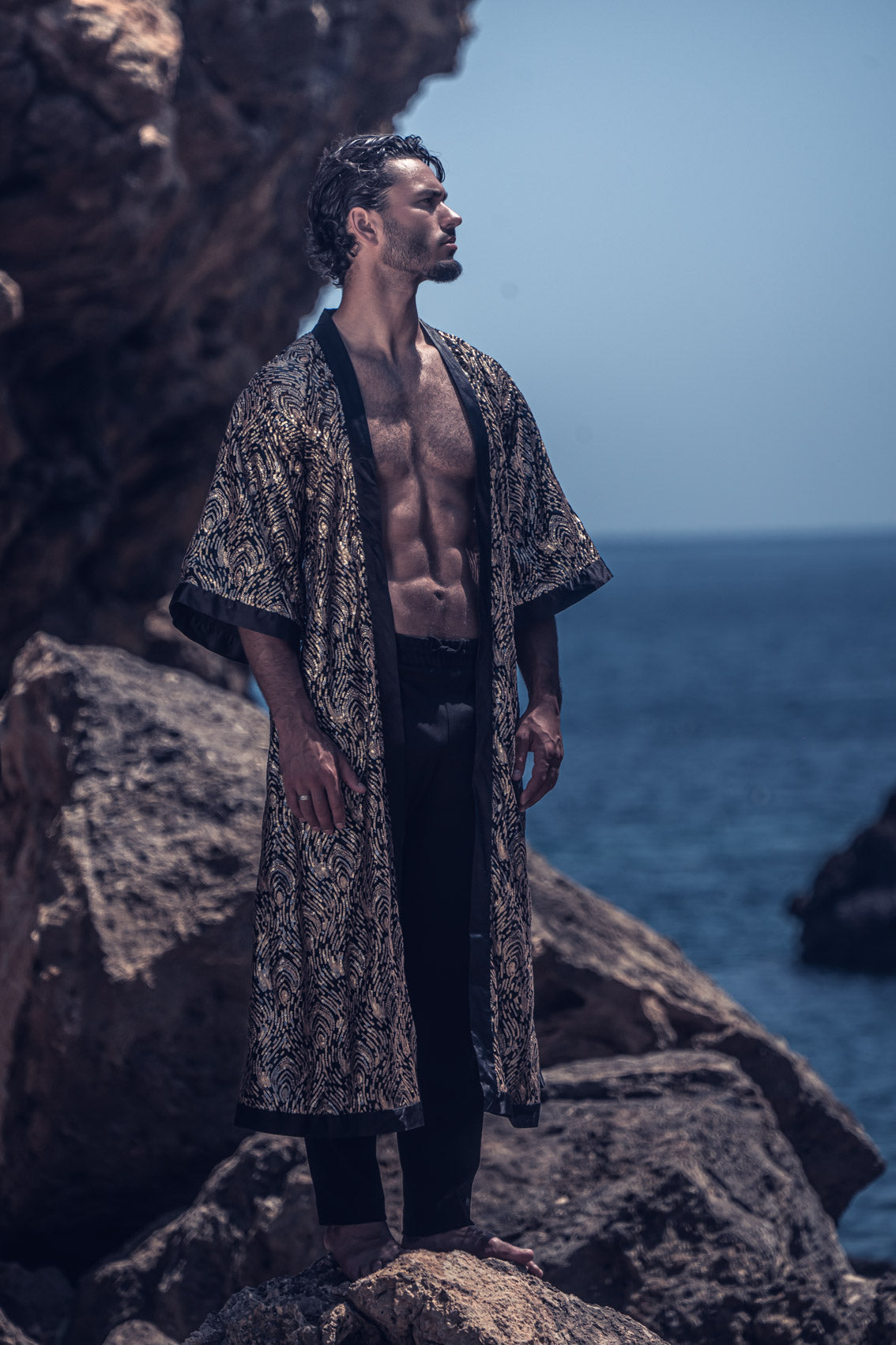 Radiance Sequin Kimono (Black/Gold)