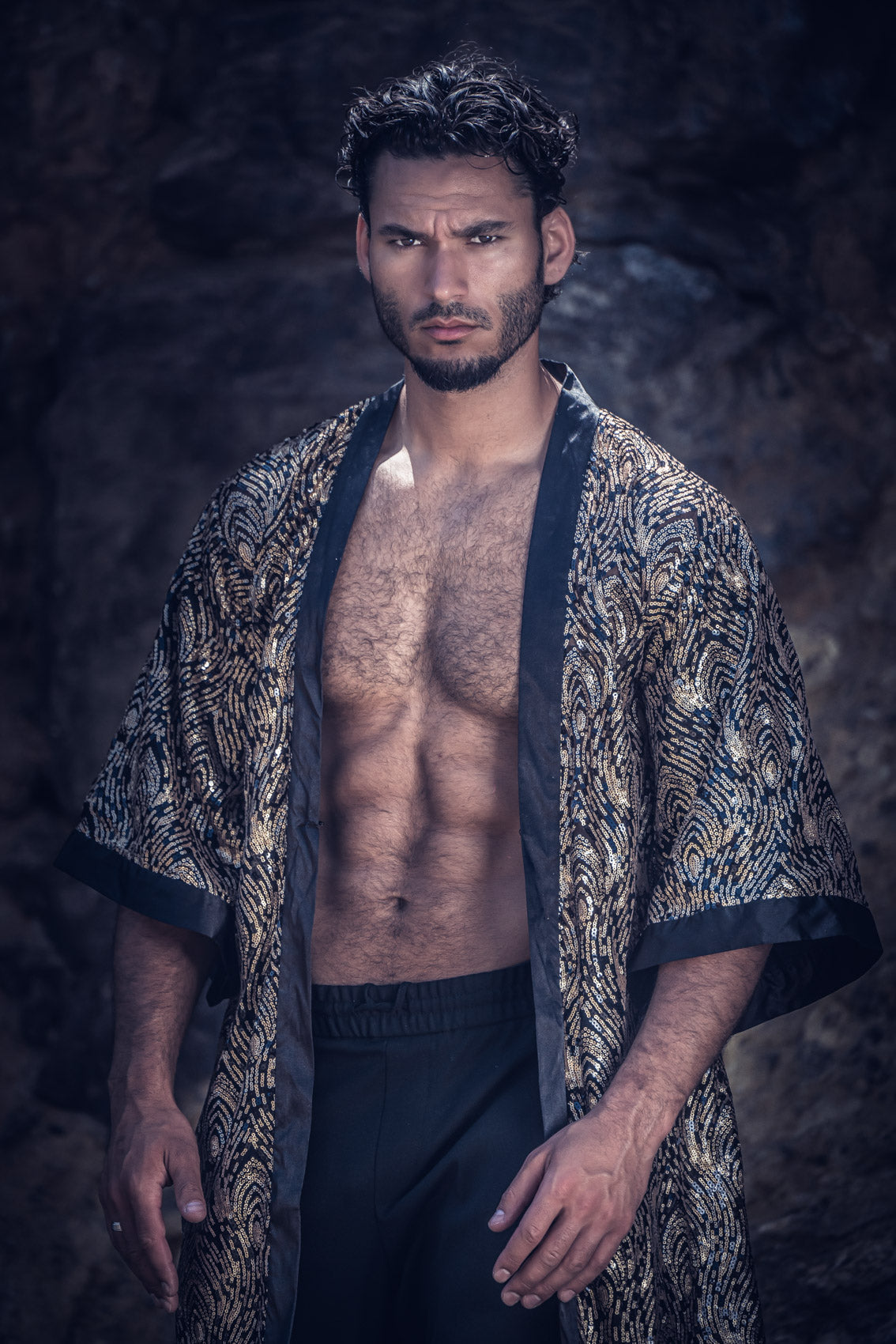 Radiance Sequin Kimono (Black/Gold)