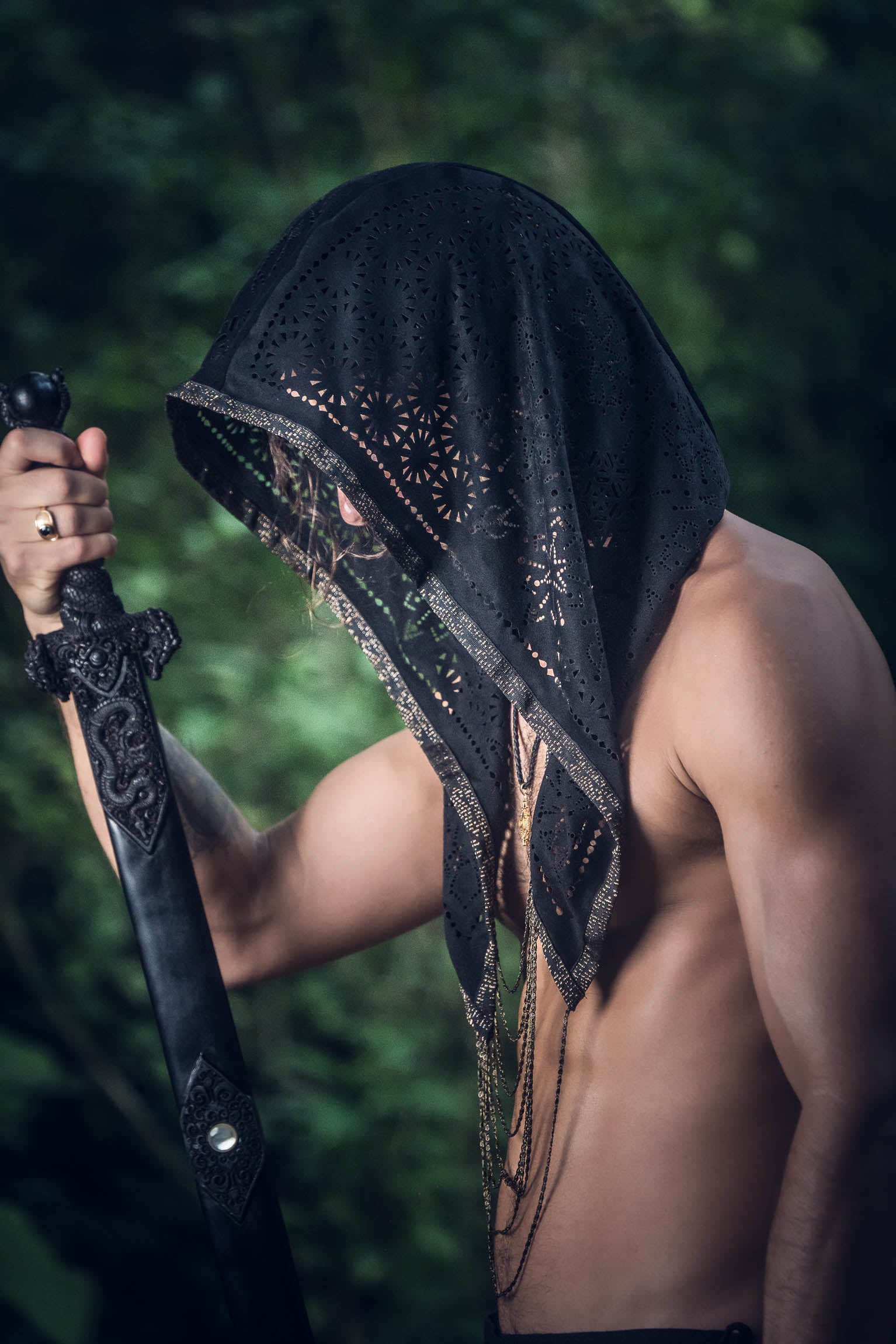 Cosmic Druid Laser Cut Chain Hood