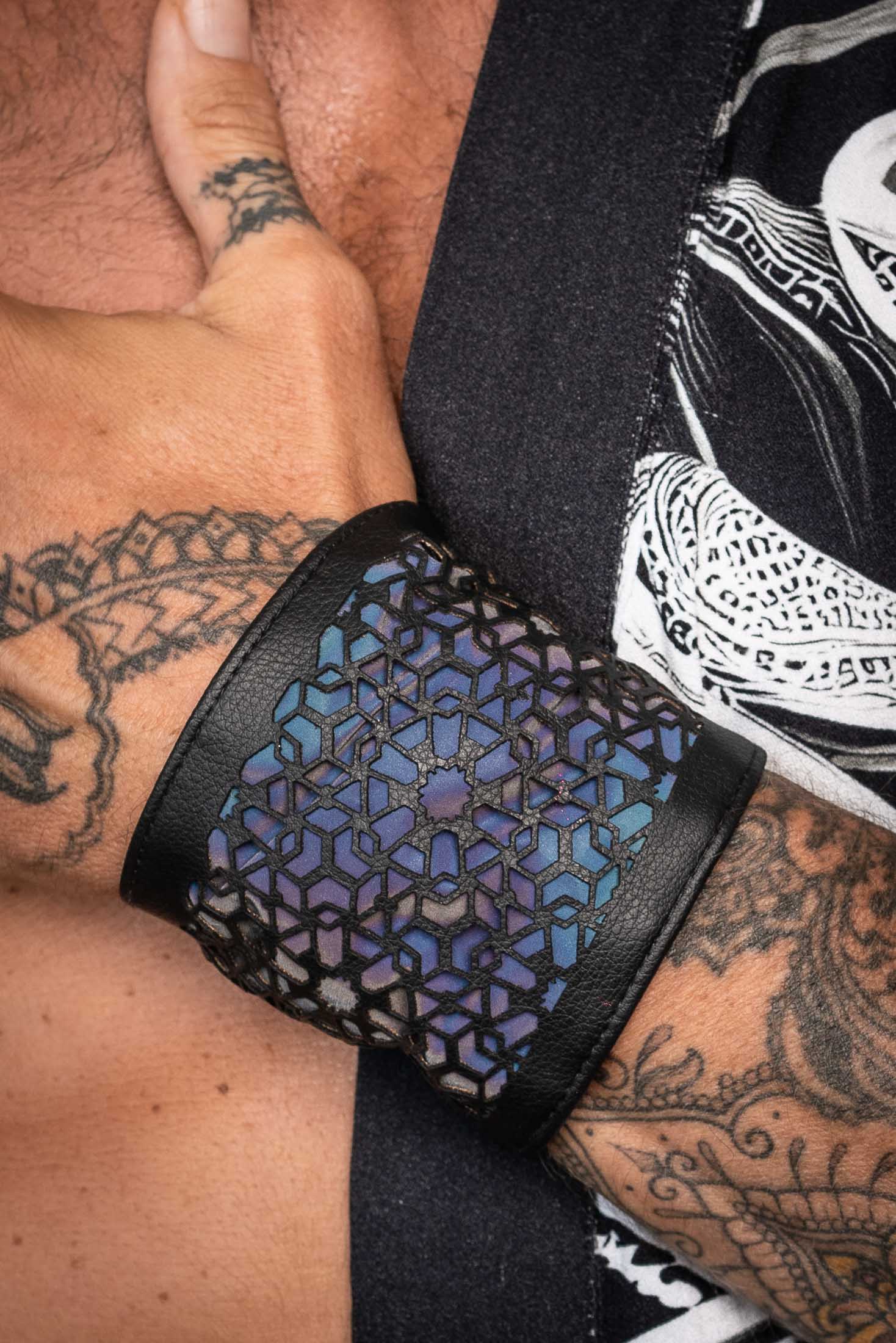 Cosmic Glass Cactus Leather Feather Cuffs