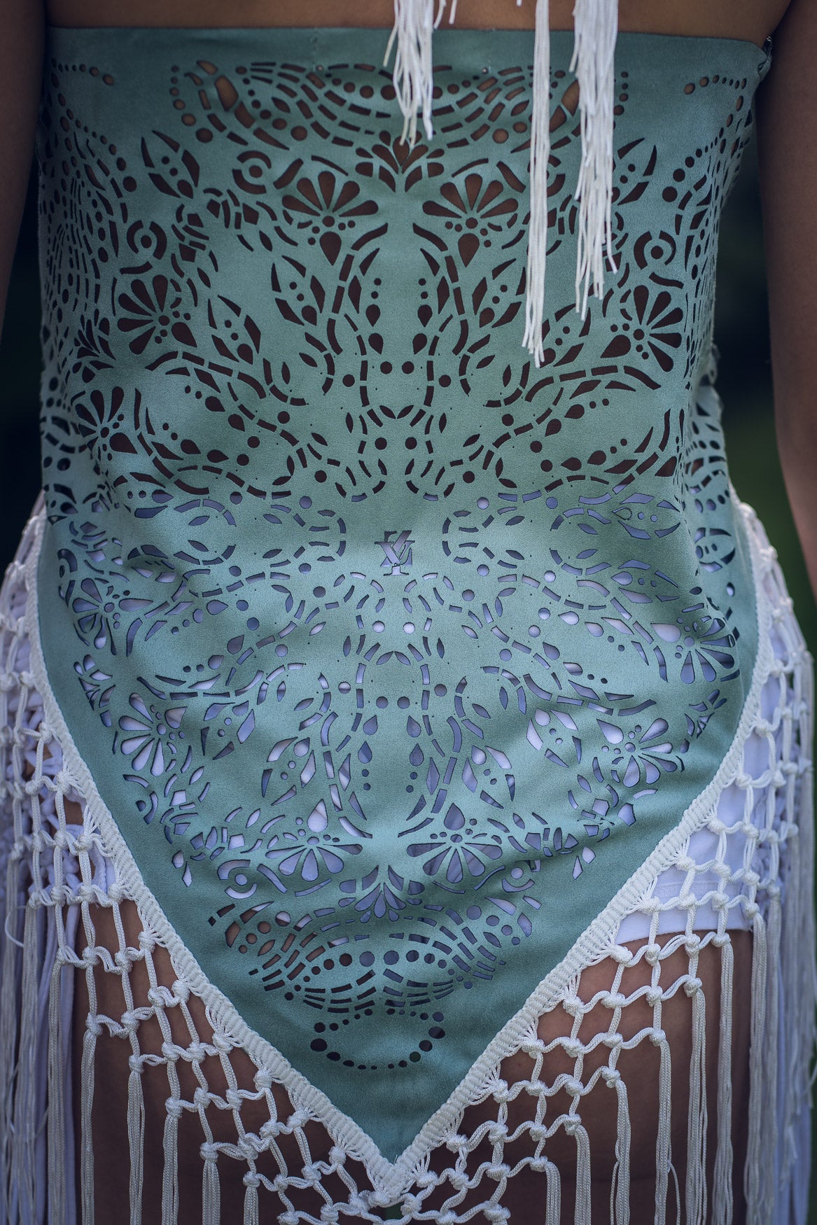 (4 in 1) Turquoise Mandala Fringe Shawl/Top/Skirt