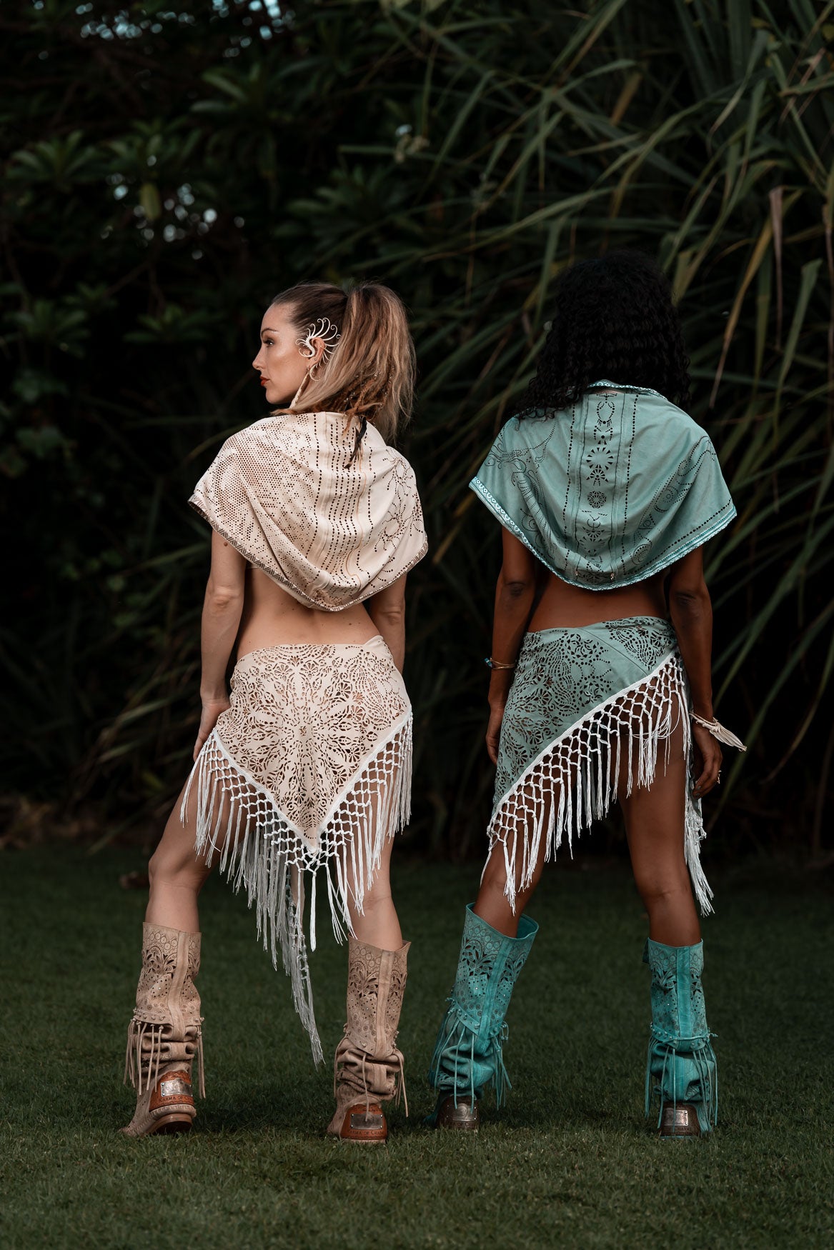 (4 in 1) Cream Mandala Fringe Shawl/Top/Skirt
