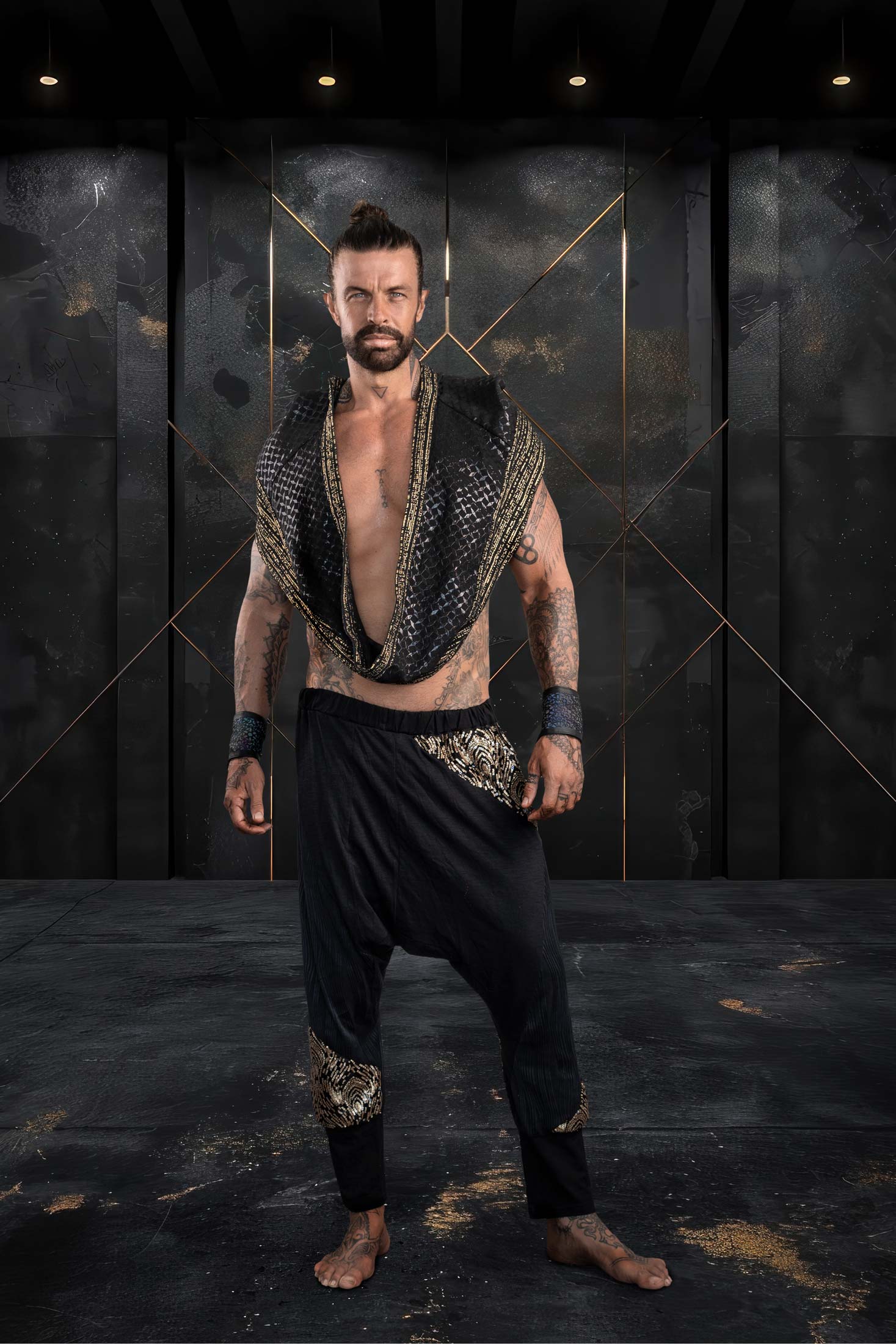 Mystic Fusion Sequin Harem Pants (Black/Gold)