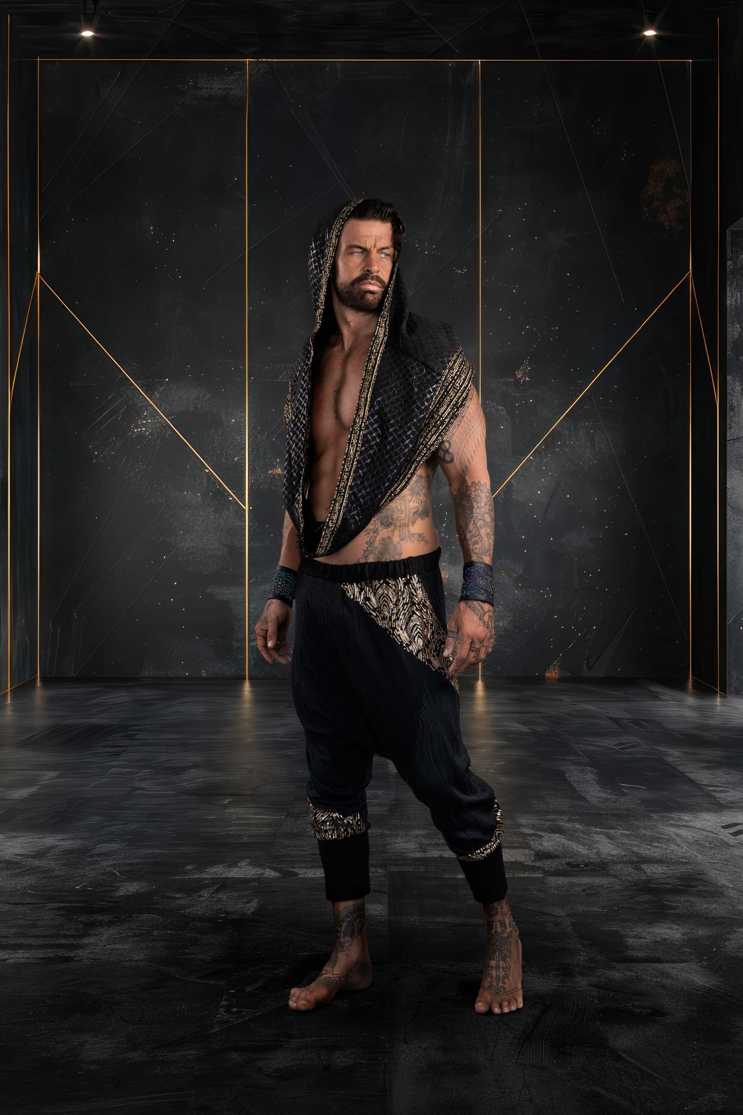 Mystic Fusion Sequin Harem Pants (Black/Gold)