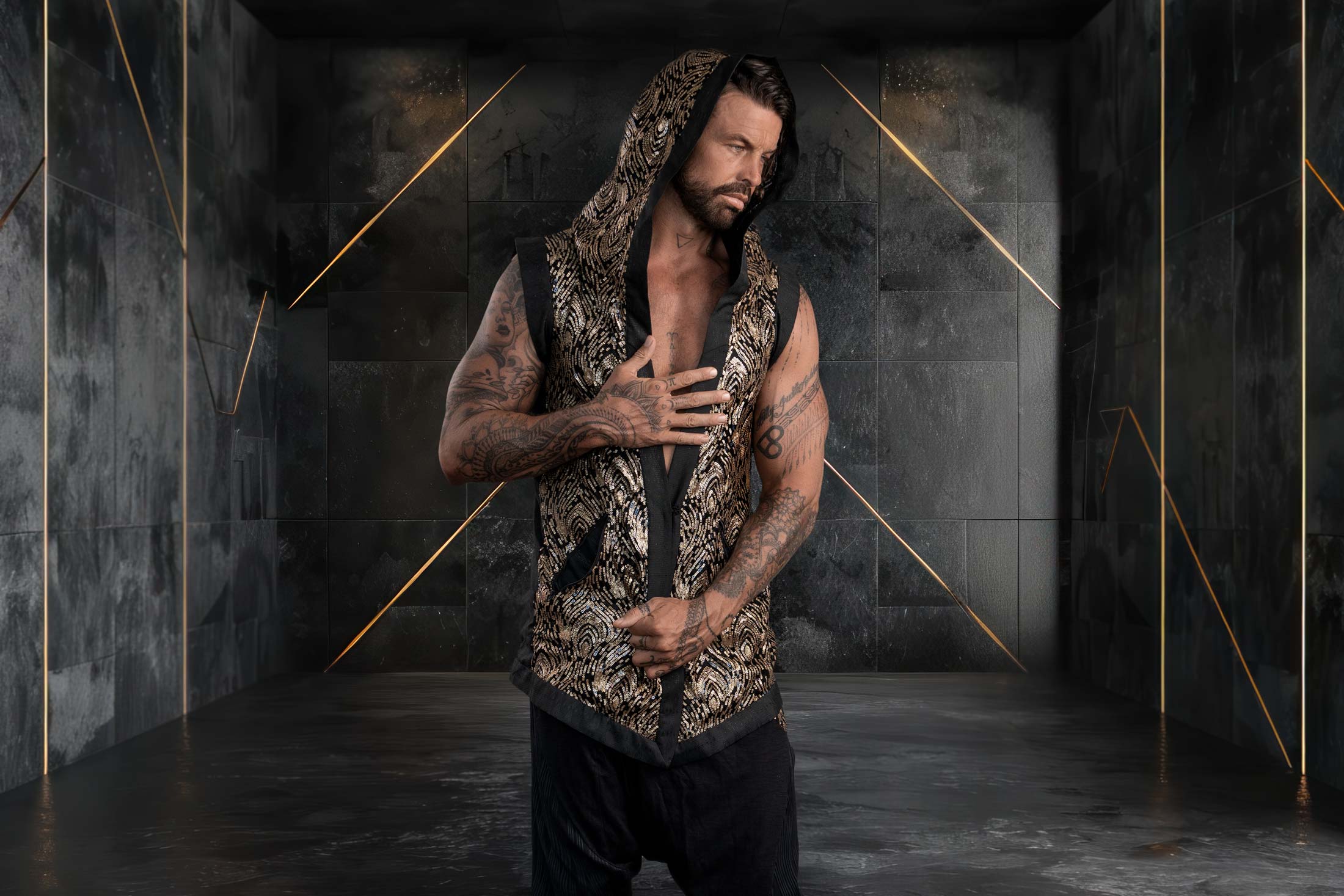 Mystic Fusion Sequin Vest (Black/Gold)