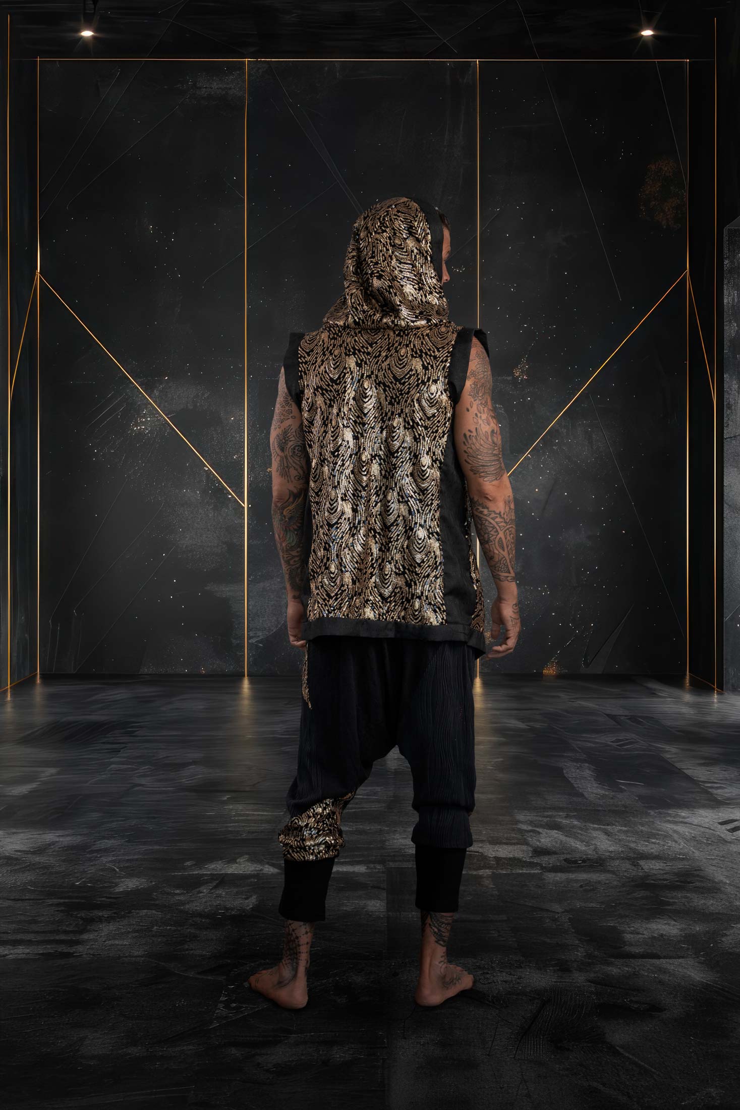 Mystic Fusion Sequin Harem Pants (Black/Gold)