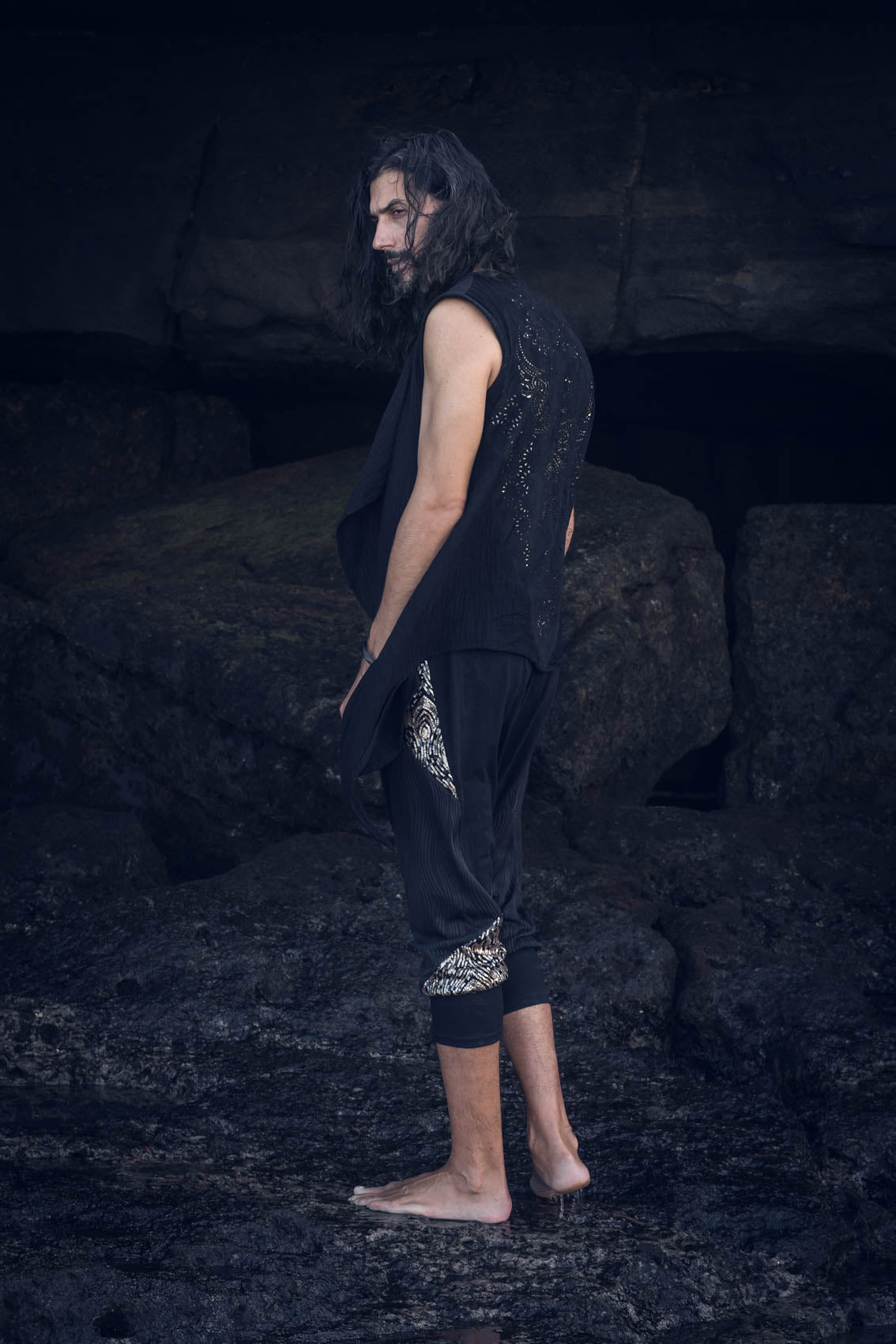 Mystic Fusion Sequin Harem Pants (Black/Gold)