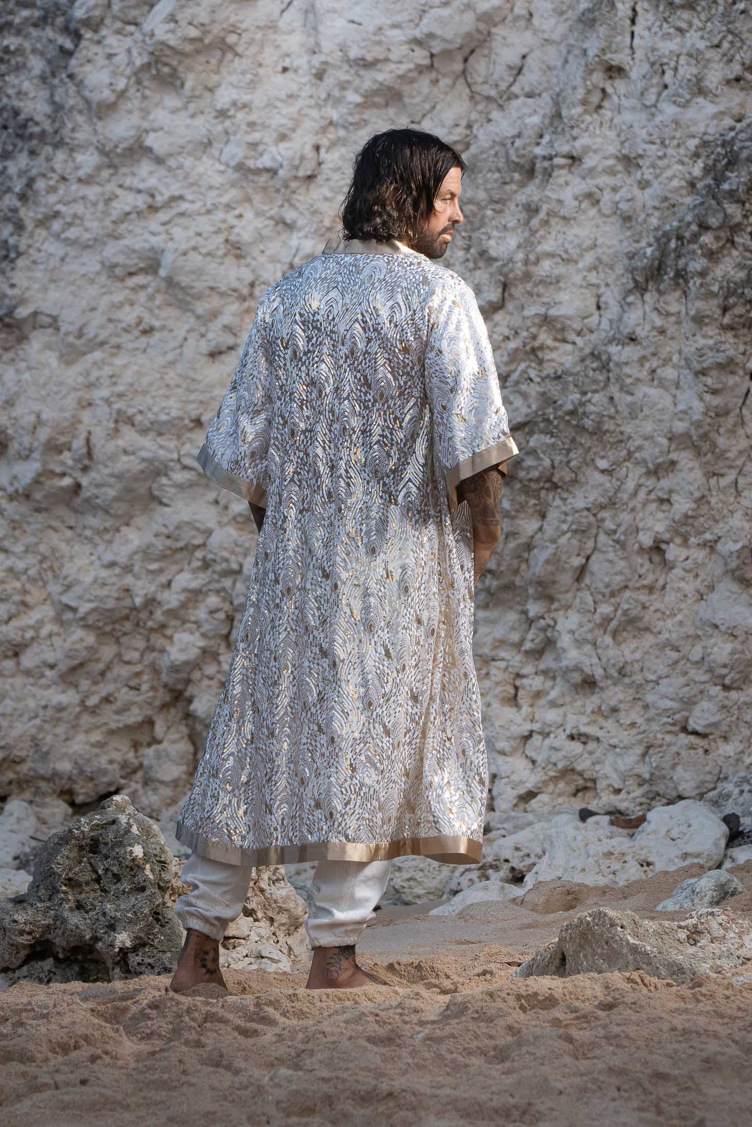 Radiance Sequin Kimono (White/Gold)