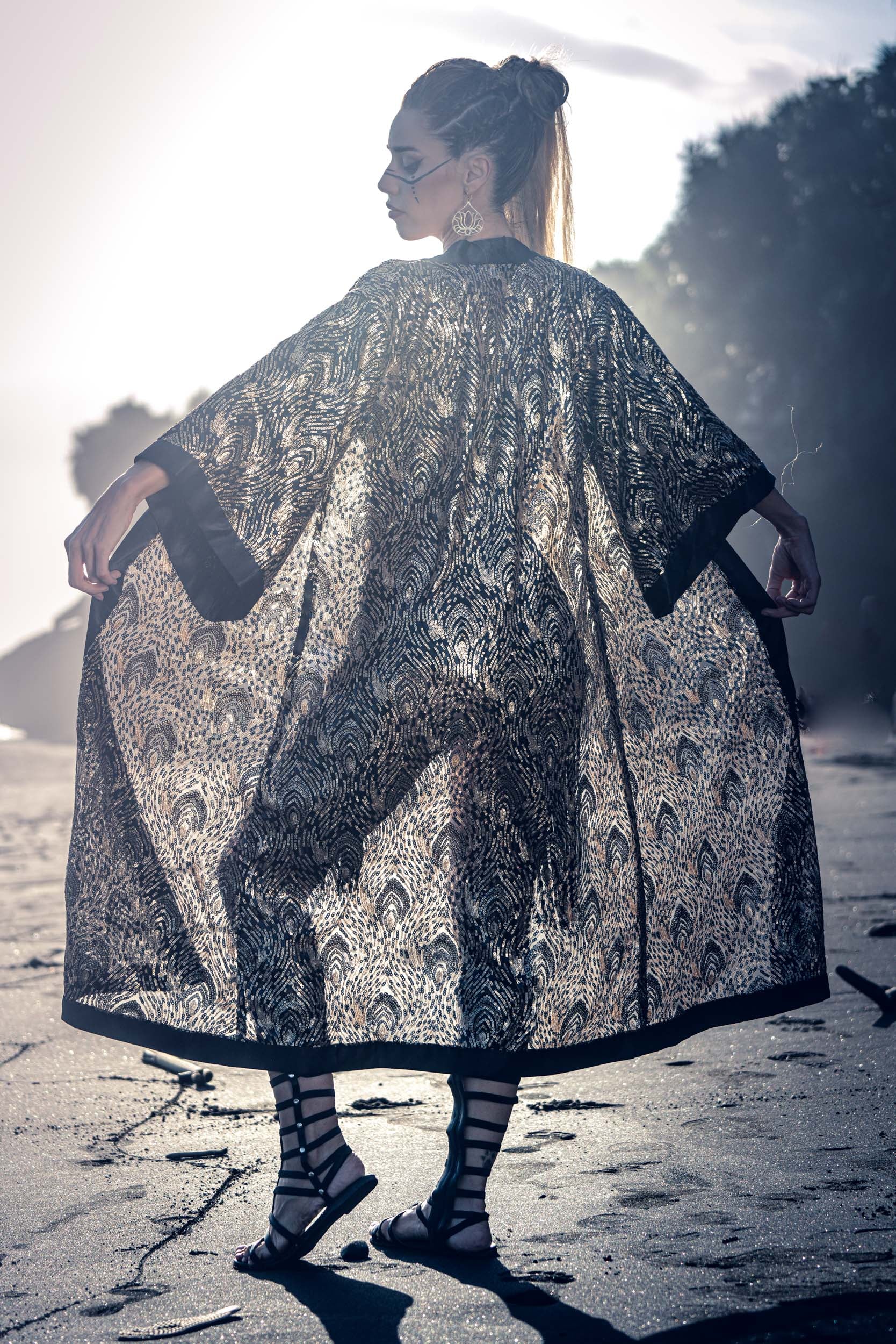 Radiance Sequin Kimono (Black/Gold)