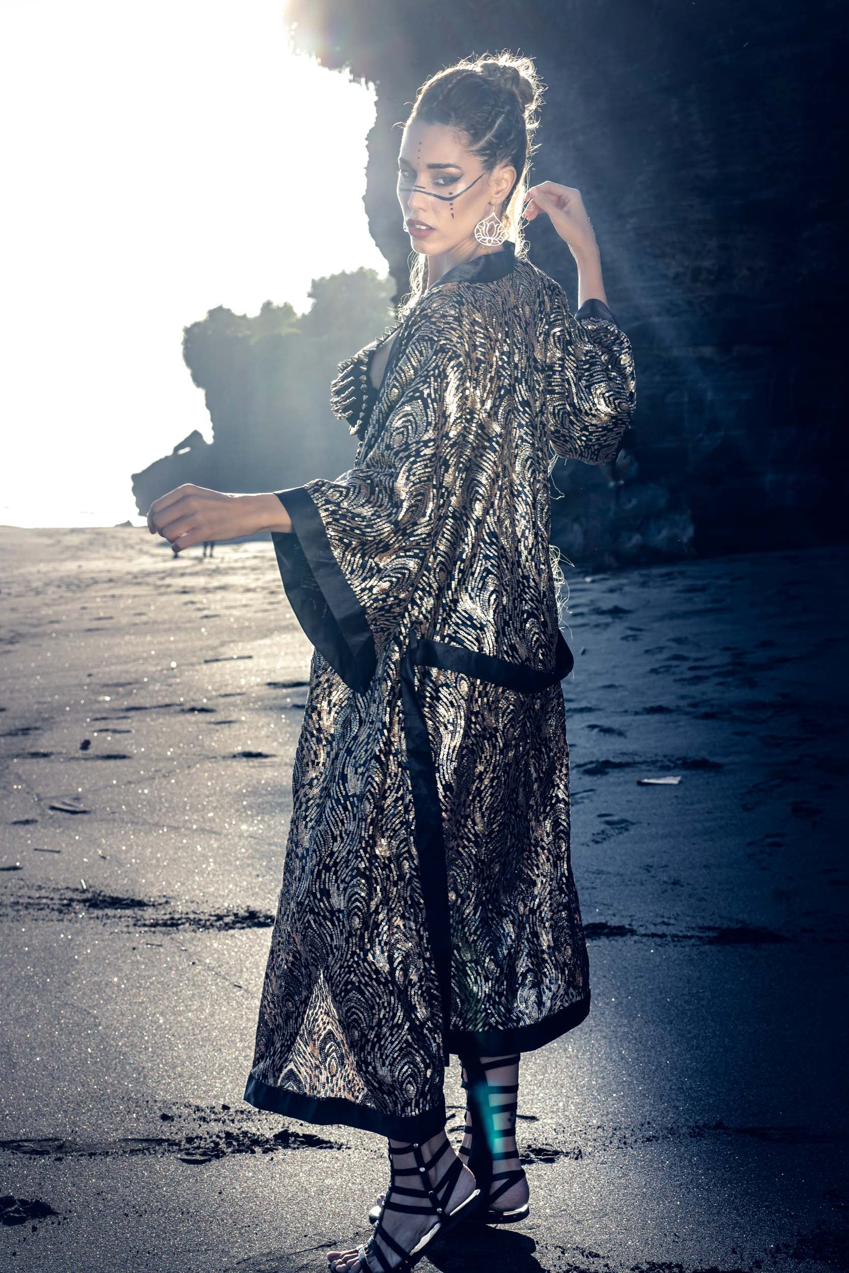 Radiance Sequin Kimono (Black/Gold)