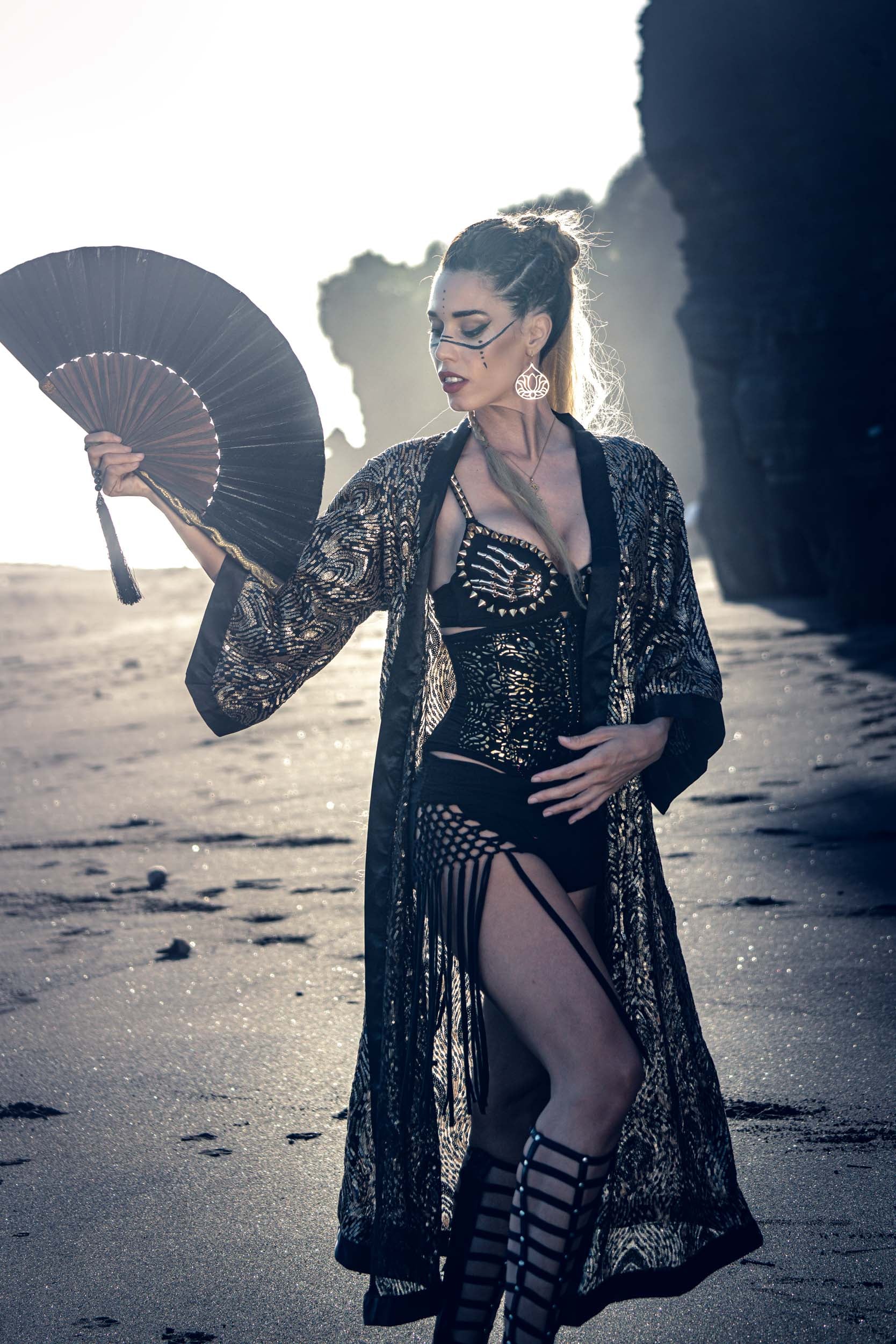 Radiance Sequin Kimono (Black/Gold)