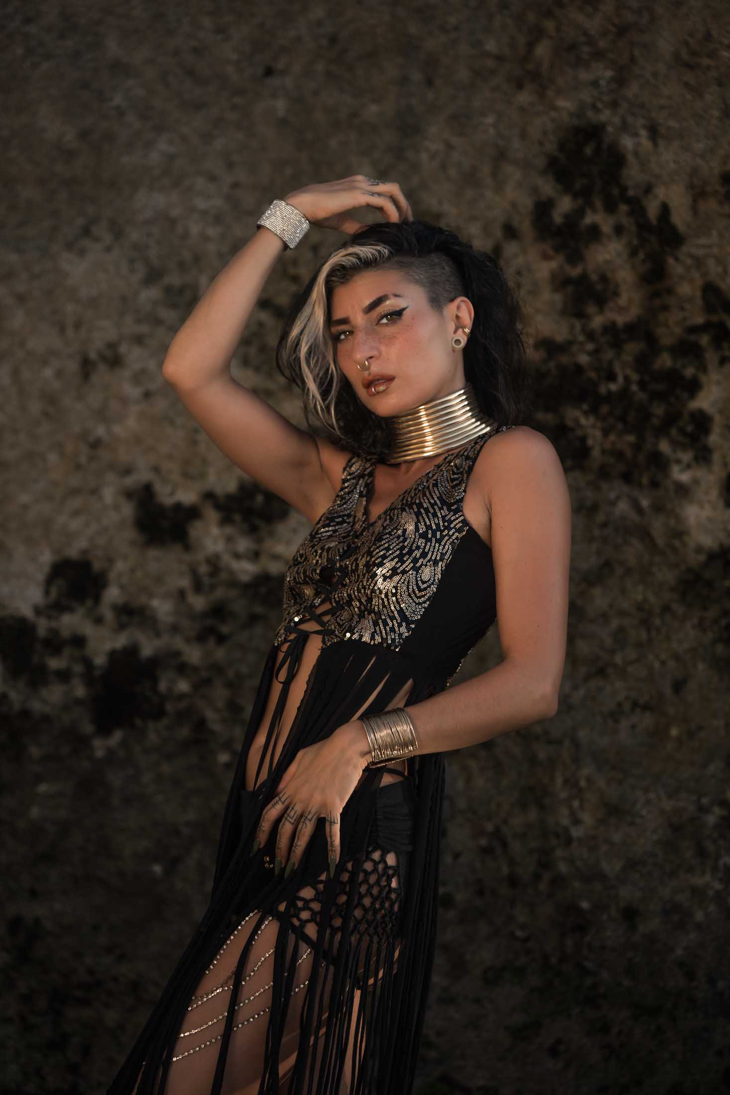 Radiance Sequin Fringe Top (Black/Gold)