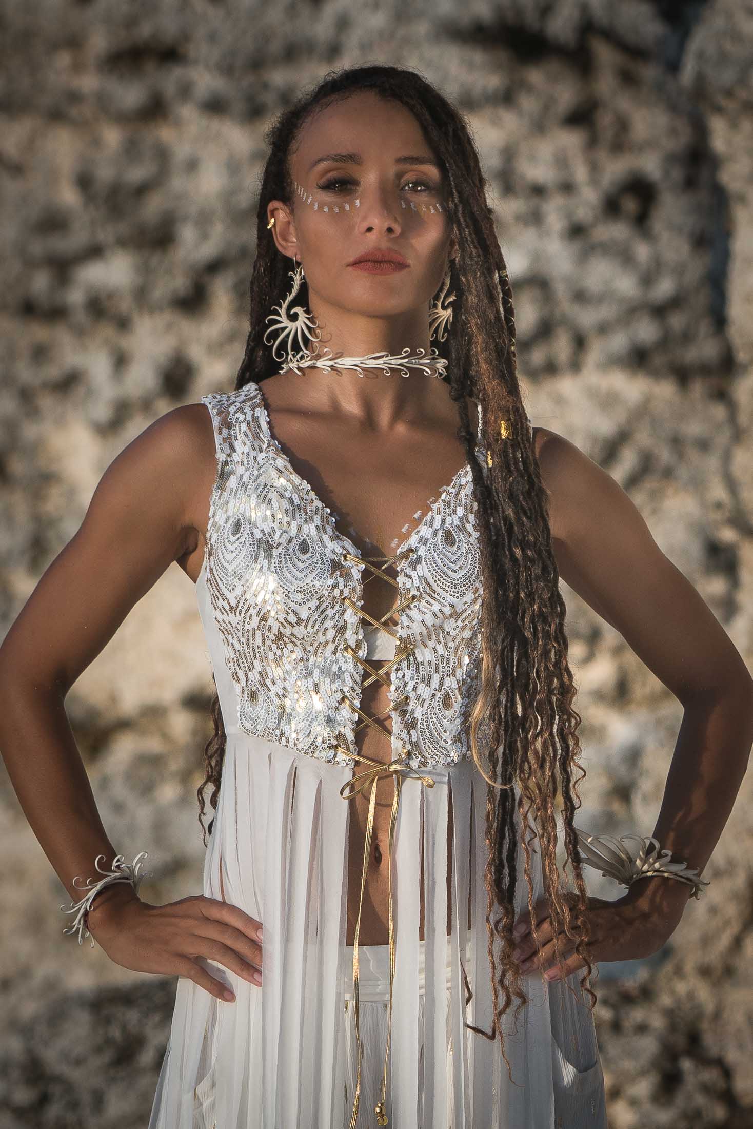 Radiance Sequin Fringe Top (White/Gold)