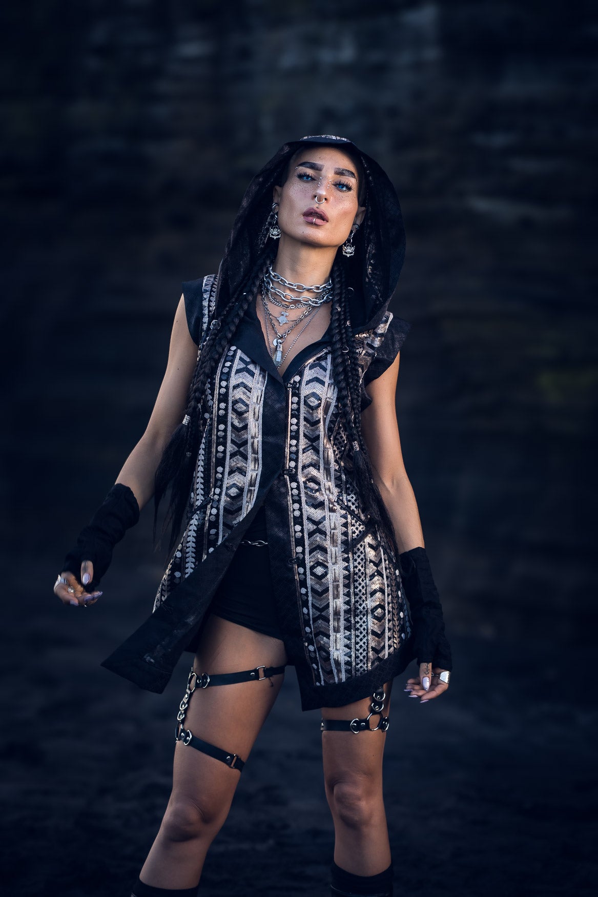 Tribal Warrior Sequin Vest (Black/Champagne)