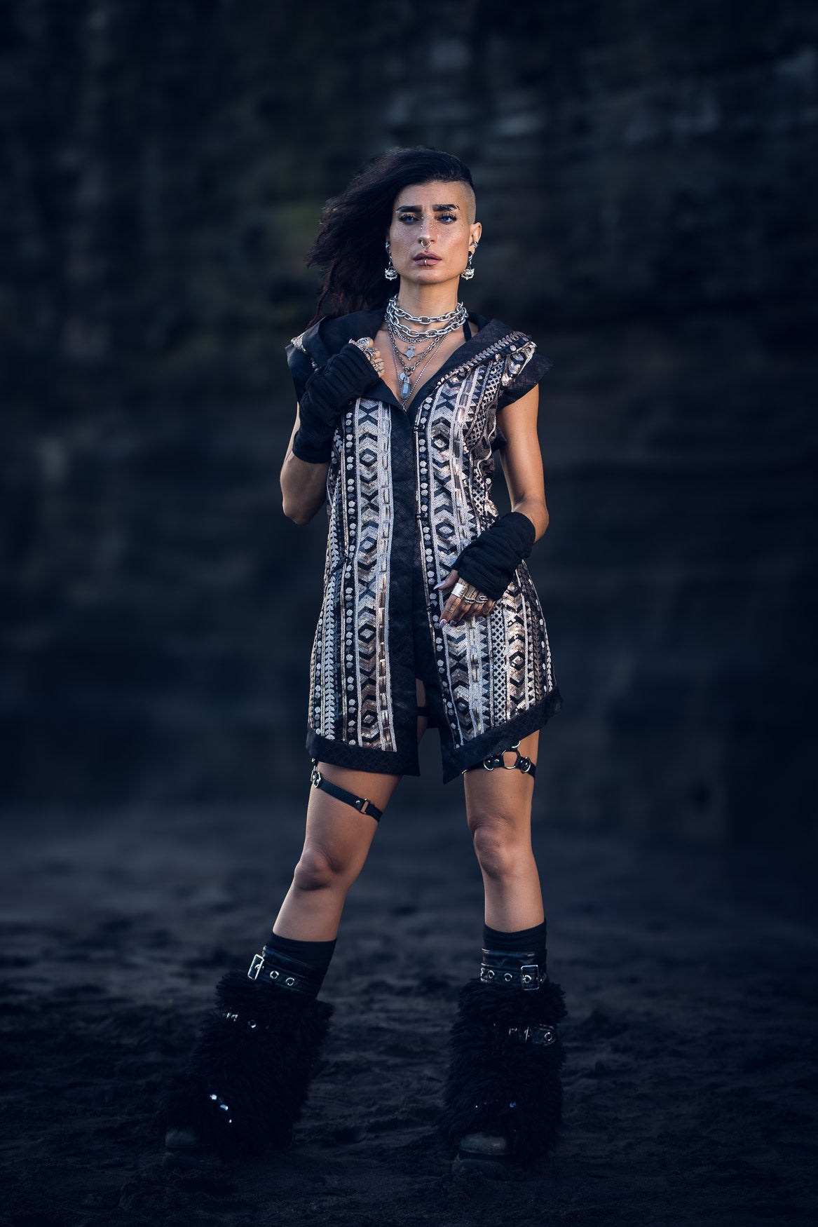 Tribal Warrior Sequin Vest (Black/Champagne)
