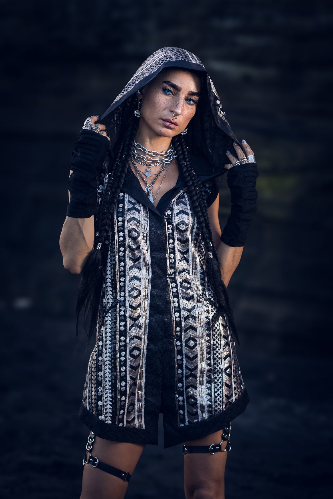 Tribal Warrior Sequin Vest (Black/Champagne)