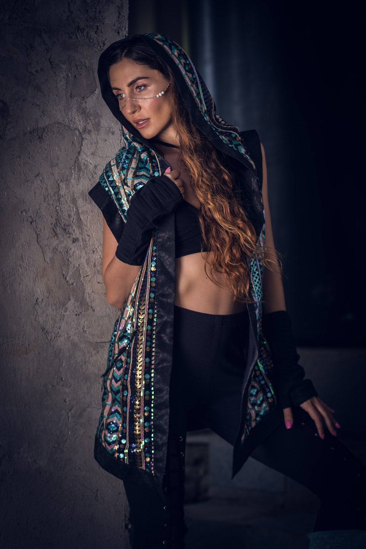 Tribal Warrior Sequin Vest (Turquoise)