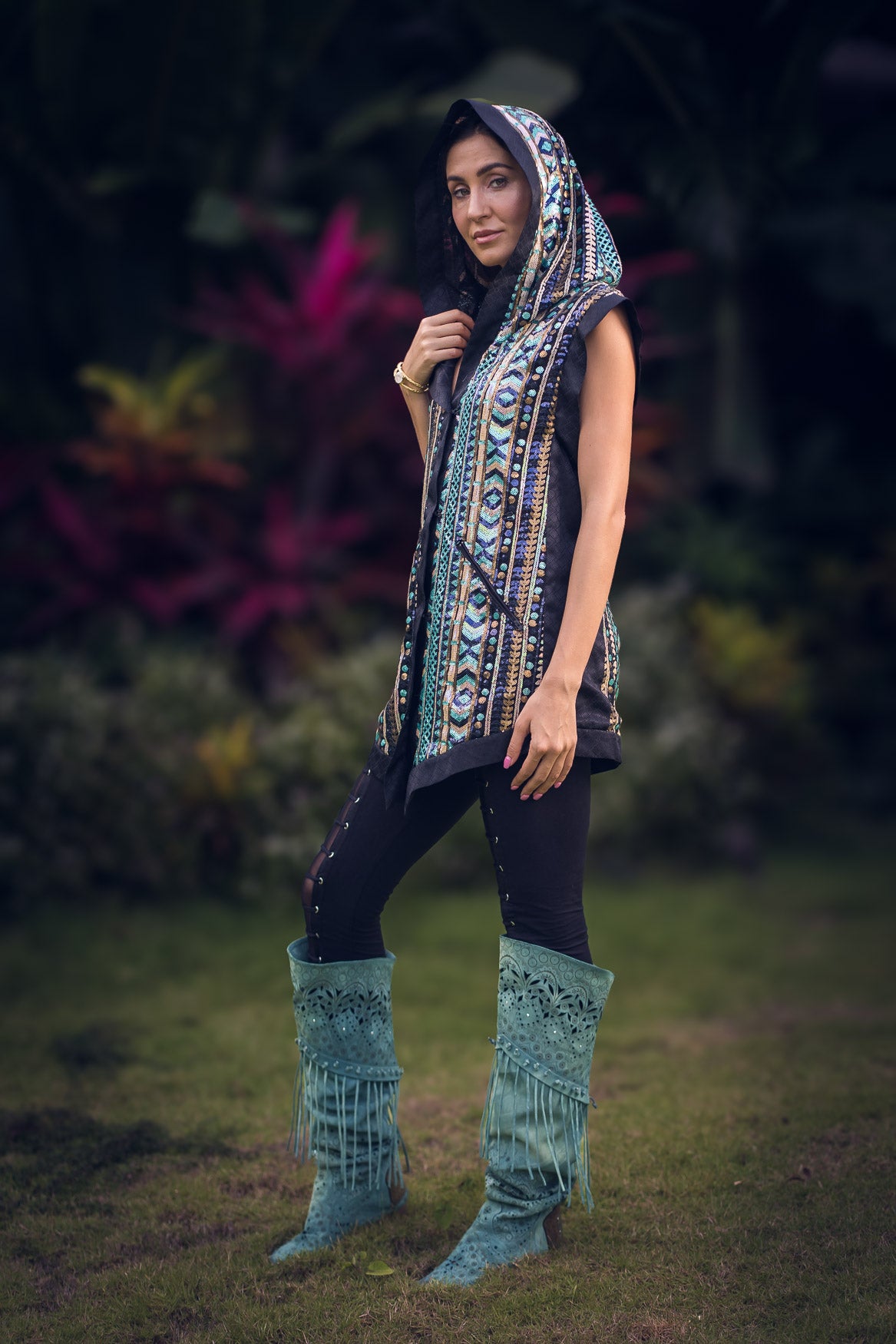Tribal Warrior Sequin Vest (Turquoise)