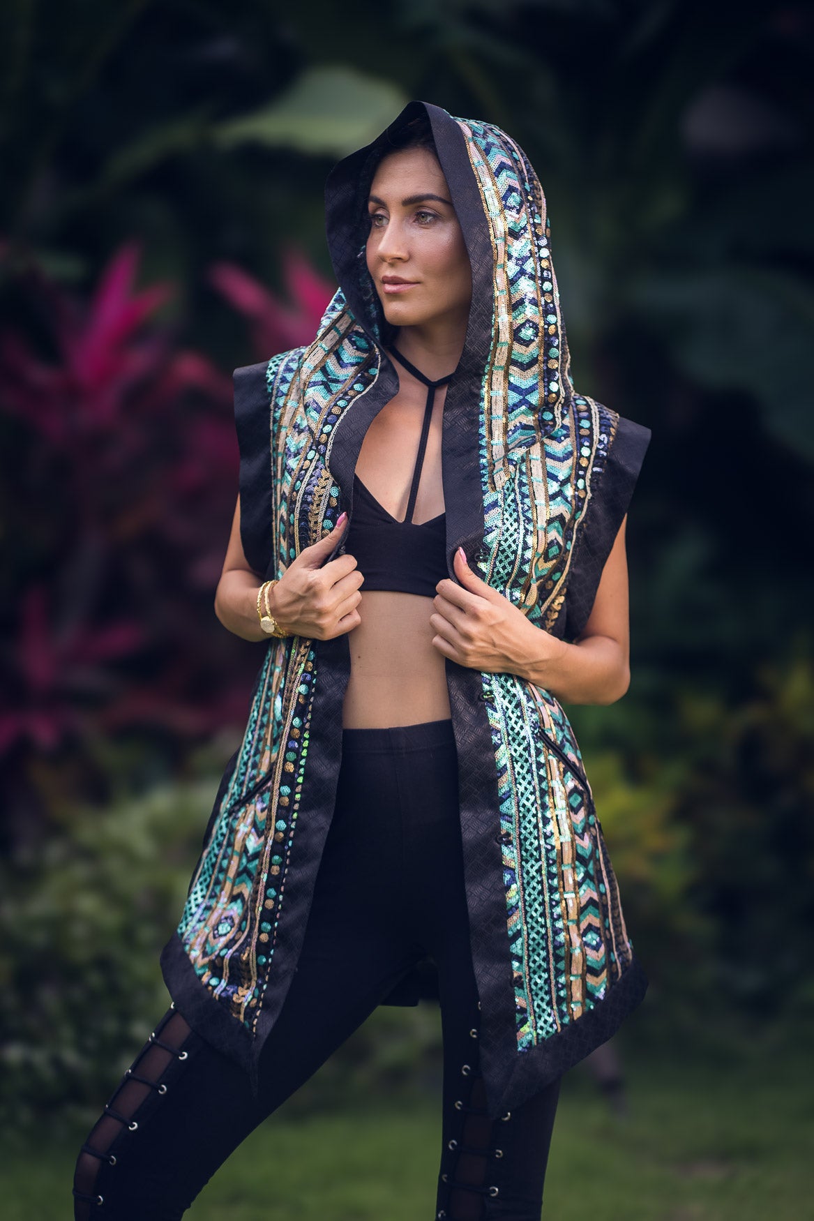 Tribal Warrior Sequin Vest (Turquoise)