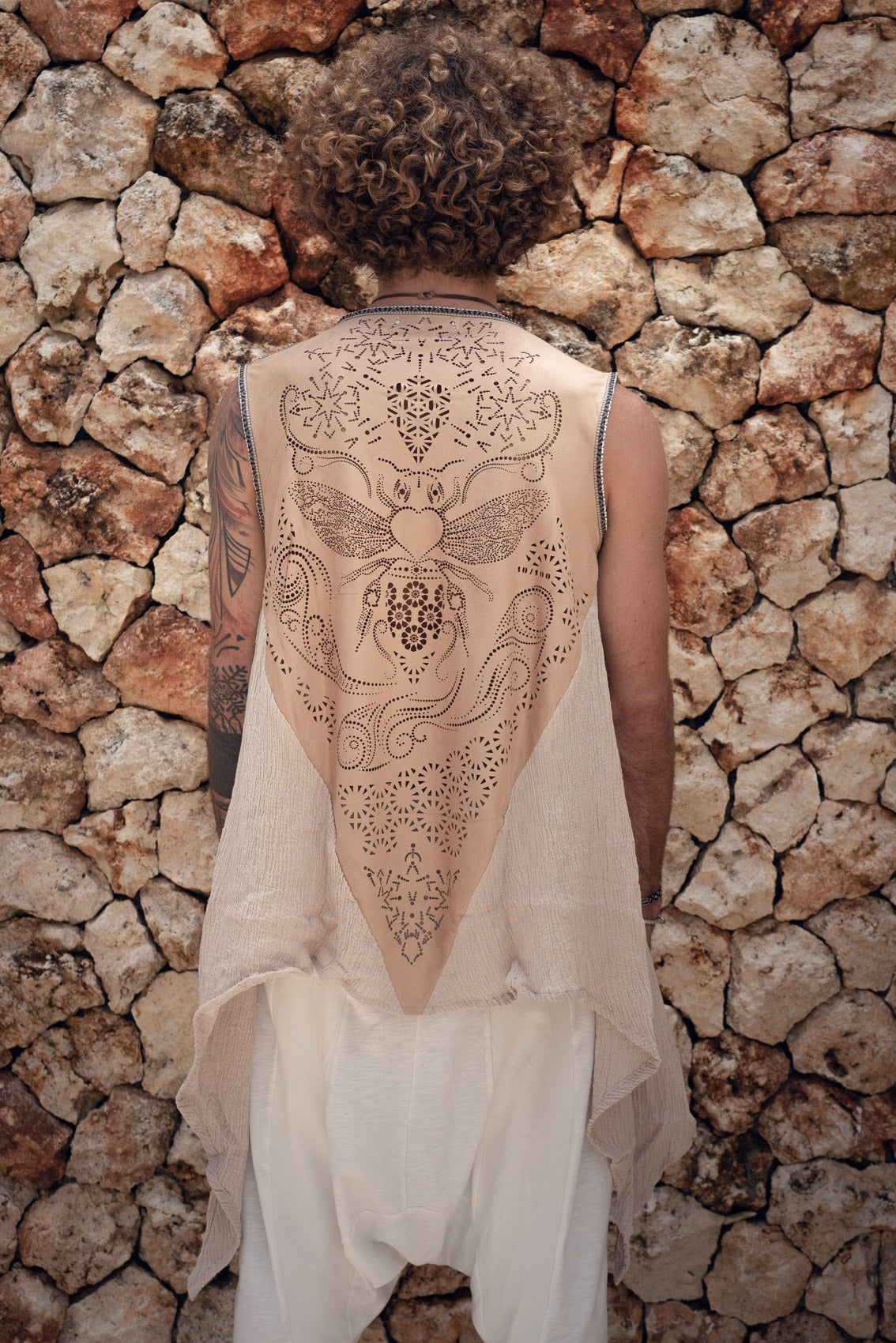 Bee Cosmic Laser Cut Vest (Beige)