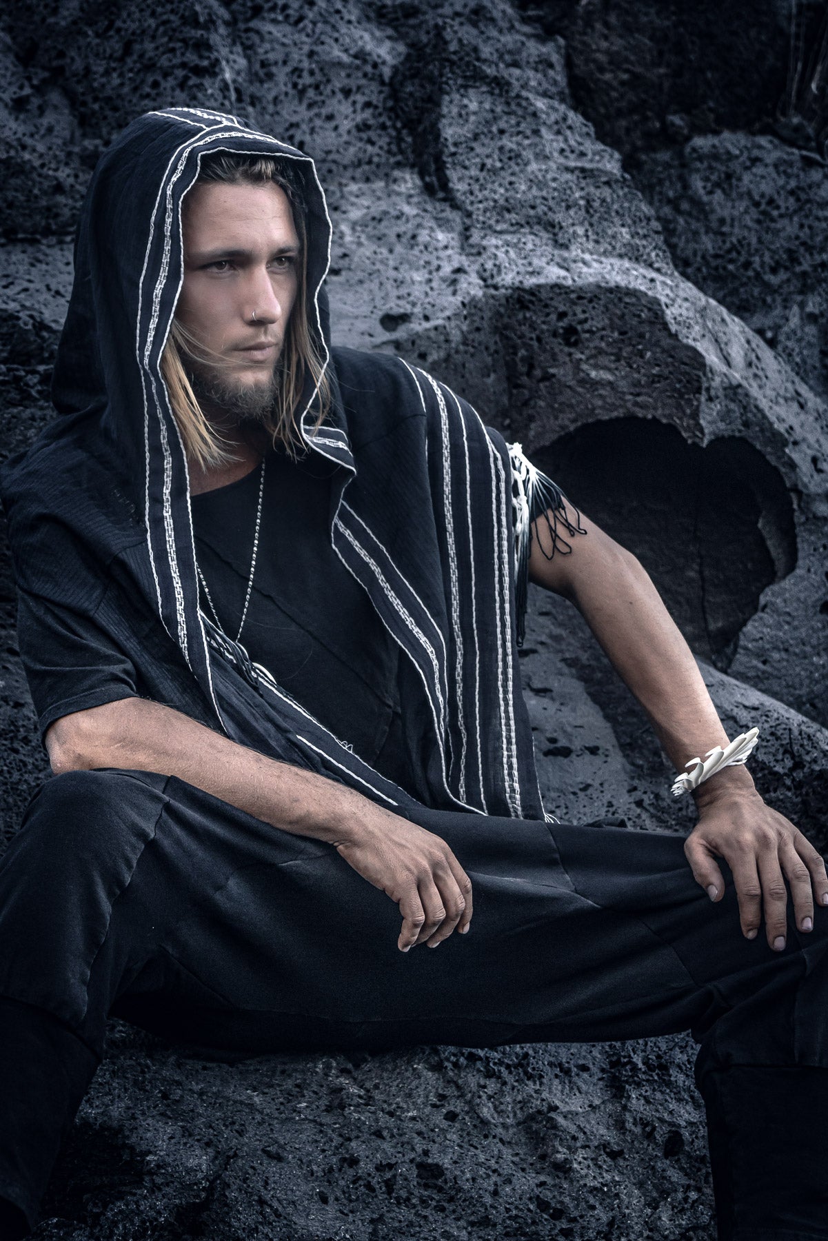 Black Ombre Fringe Hood