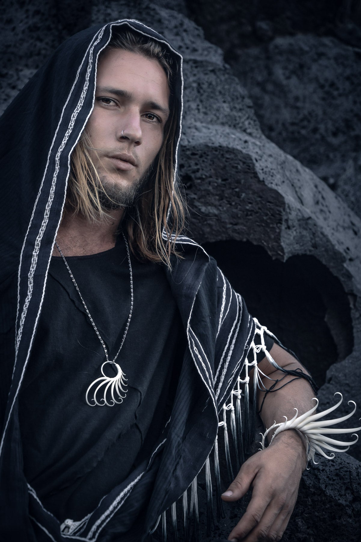 Black Ombre Fringe Hood