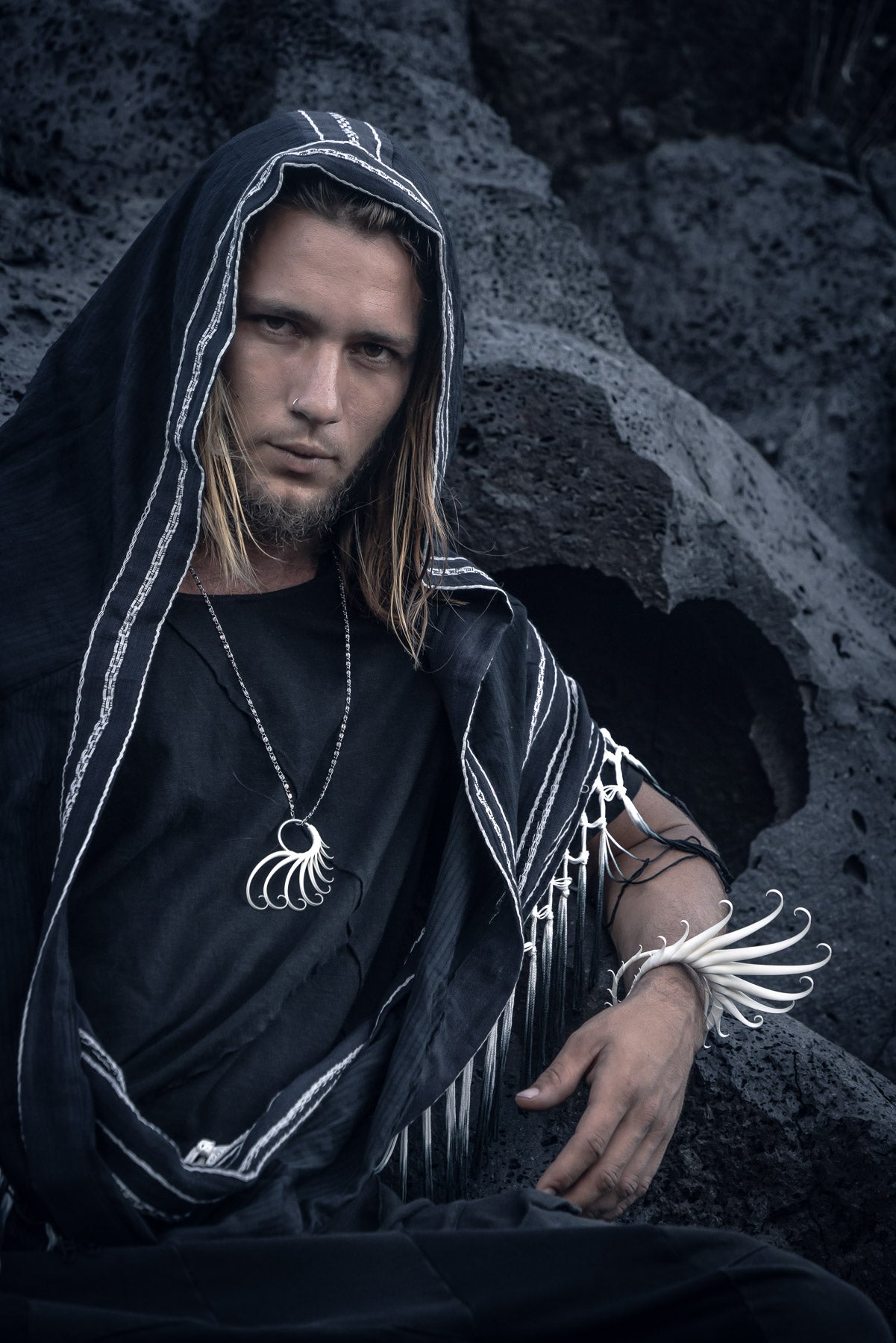 Black Ombre Fringe Hood