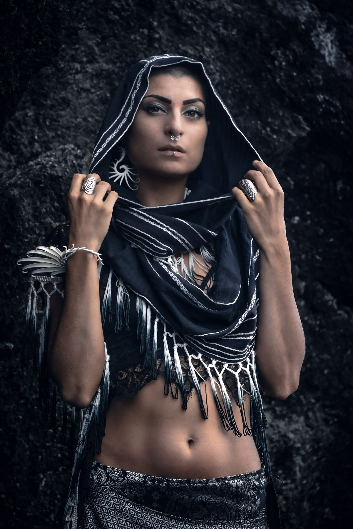 Black Ombre Fringe Hood