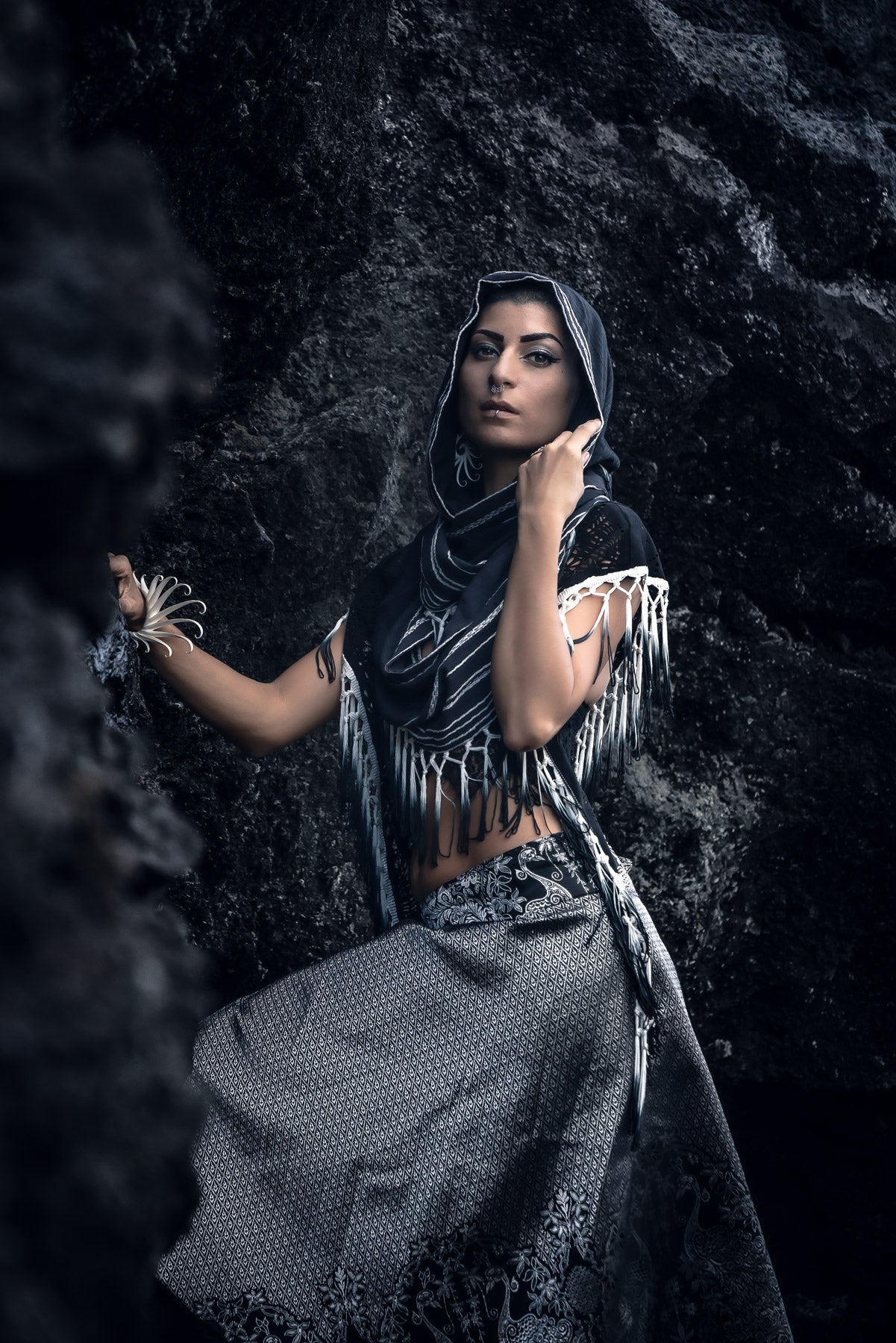 Black Ombre Fringe Hood