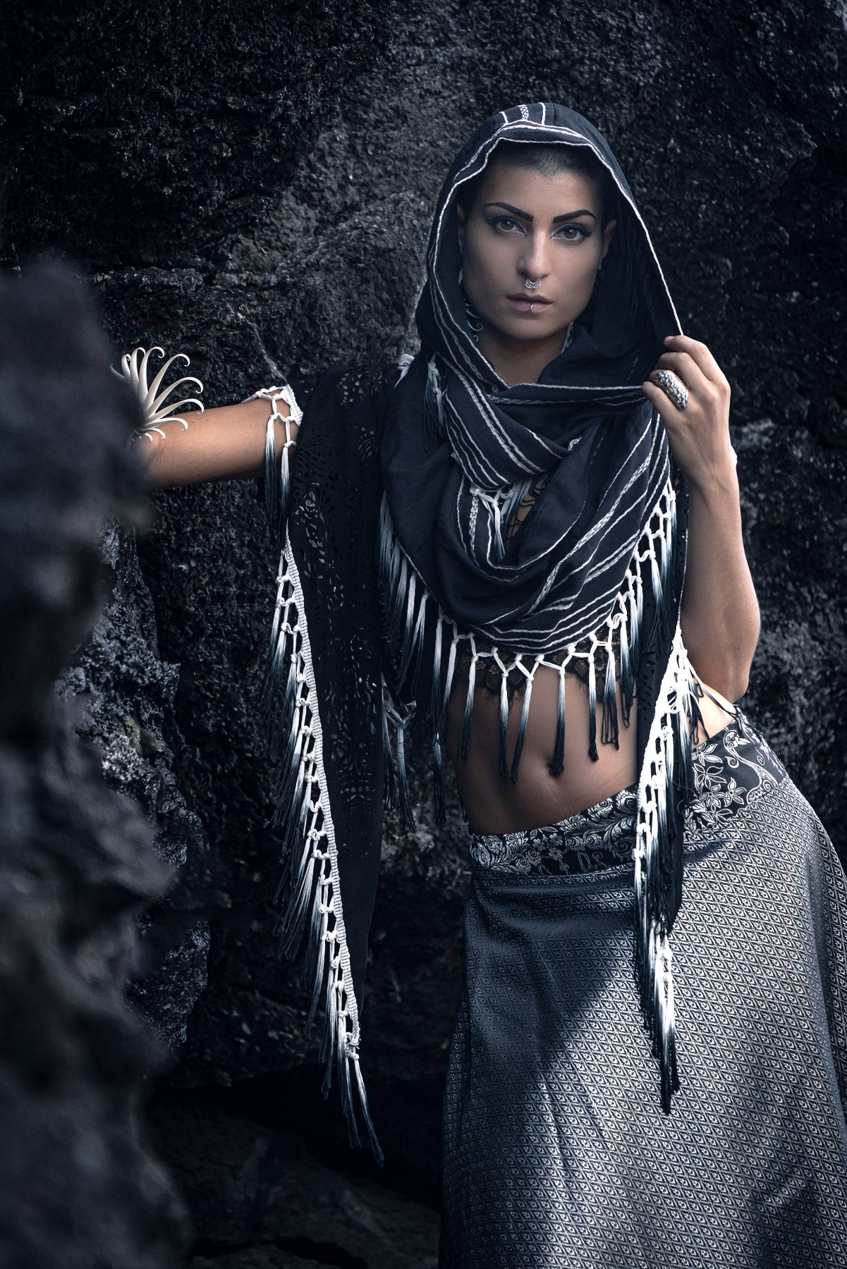 Black Ombre Fringe Hood