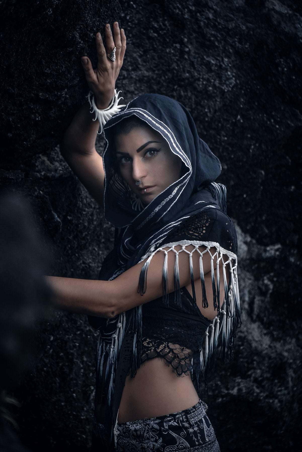 Black Ombre Fringe Hood