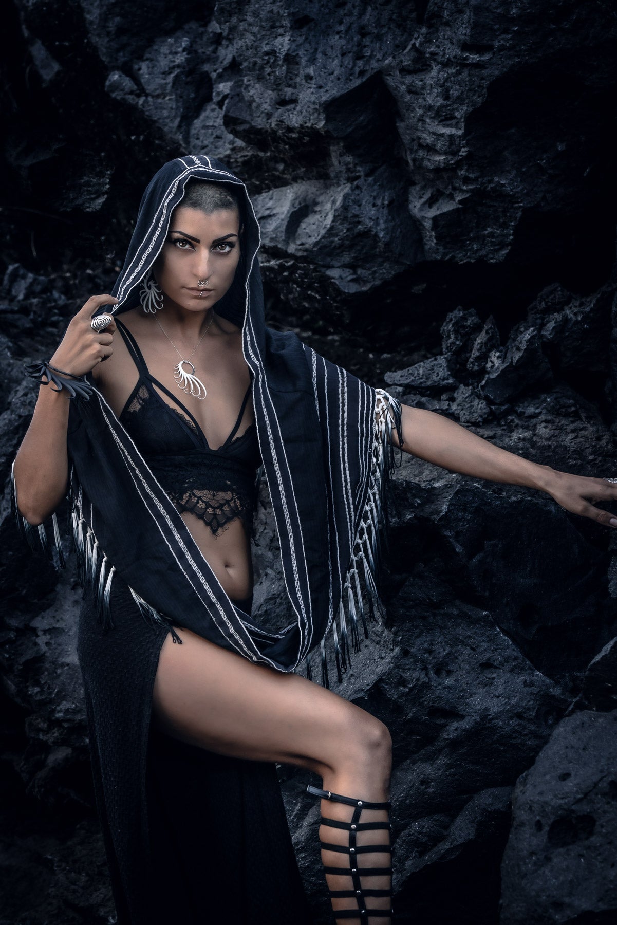 Black Ombre Fringe Hood
