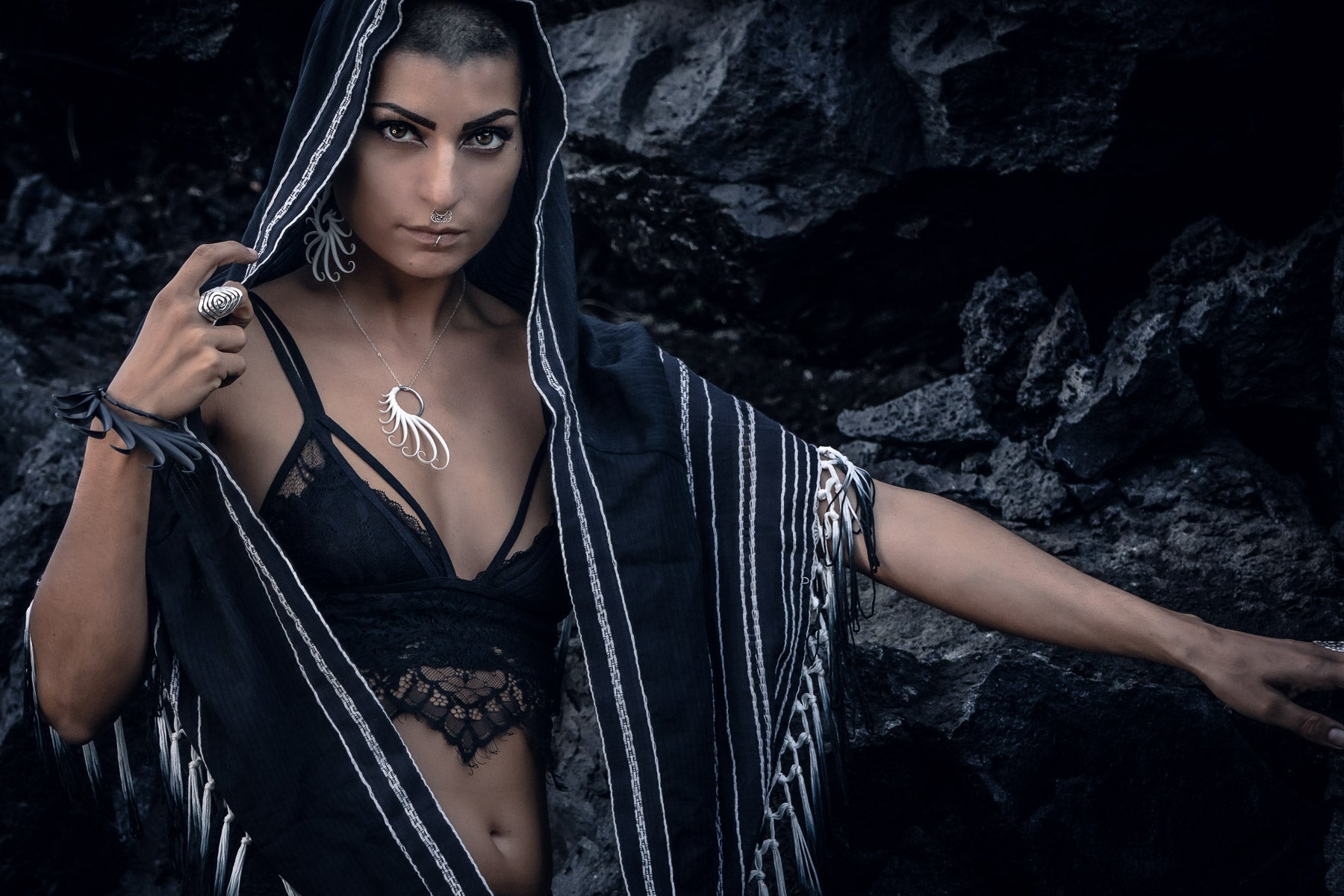 Black Ombre Fringe Hood