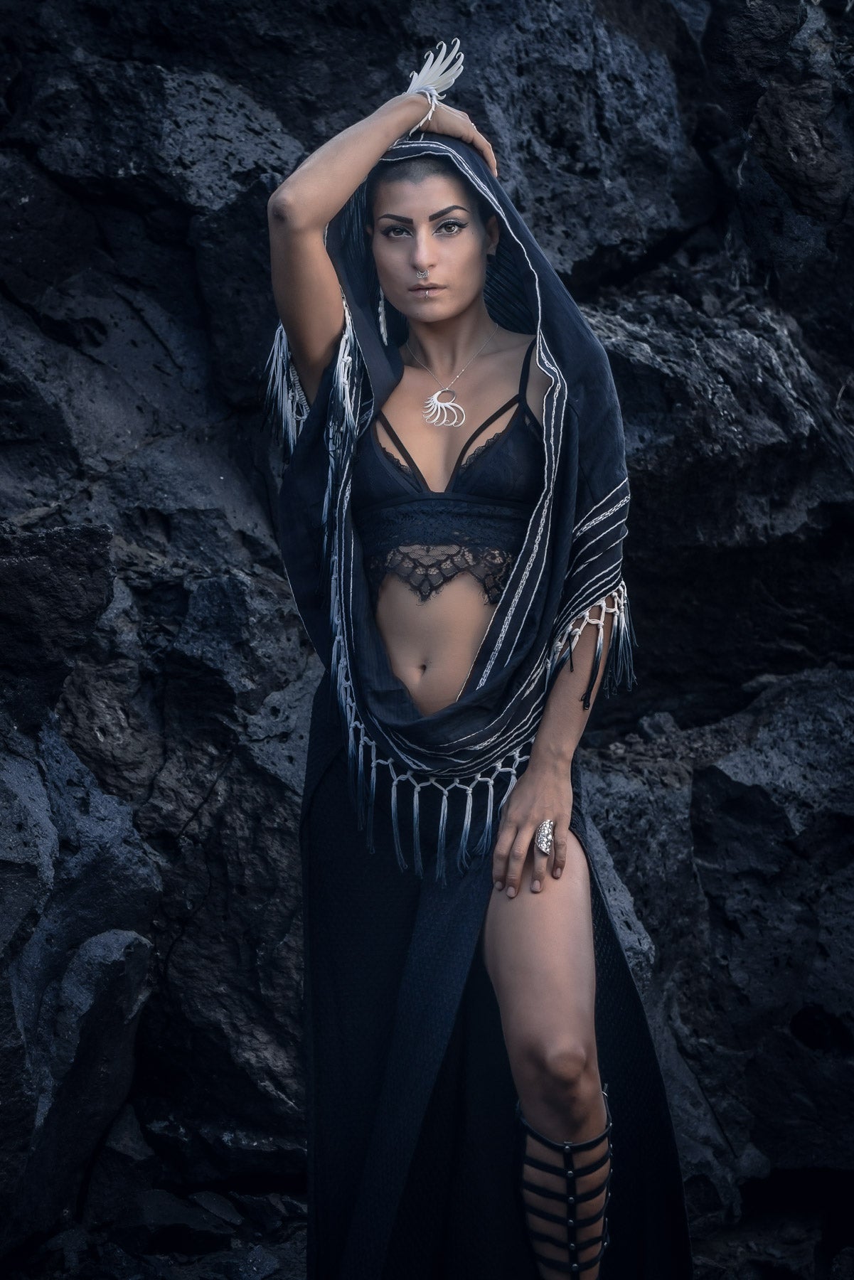 Black Ombre Fringe Hood