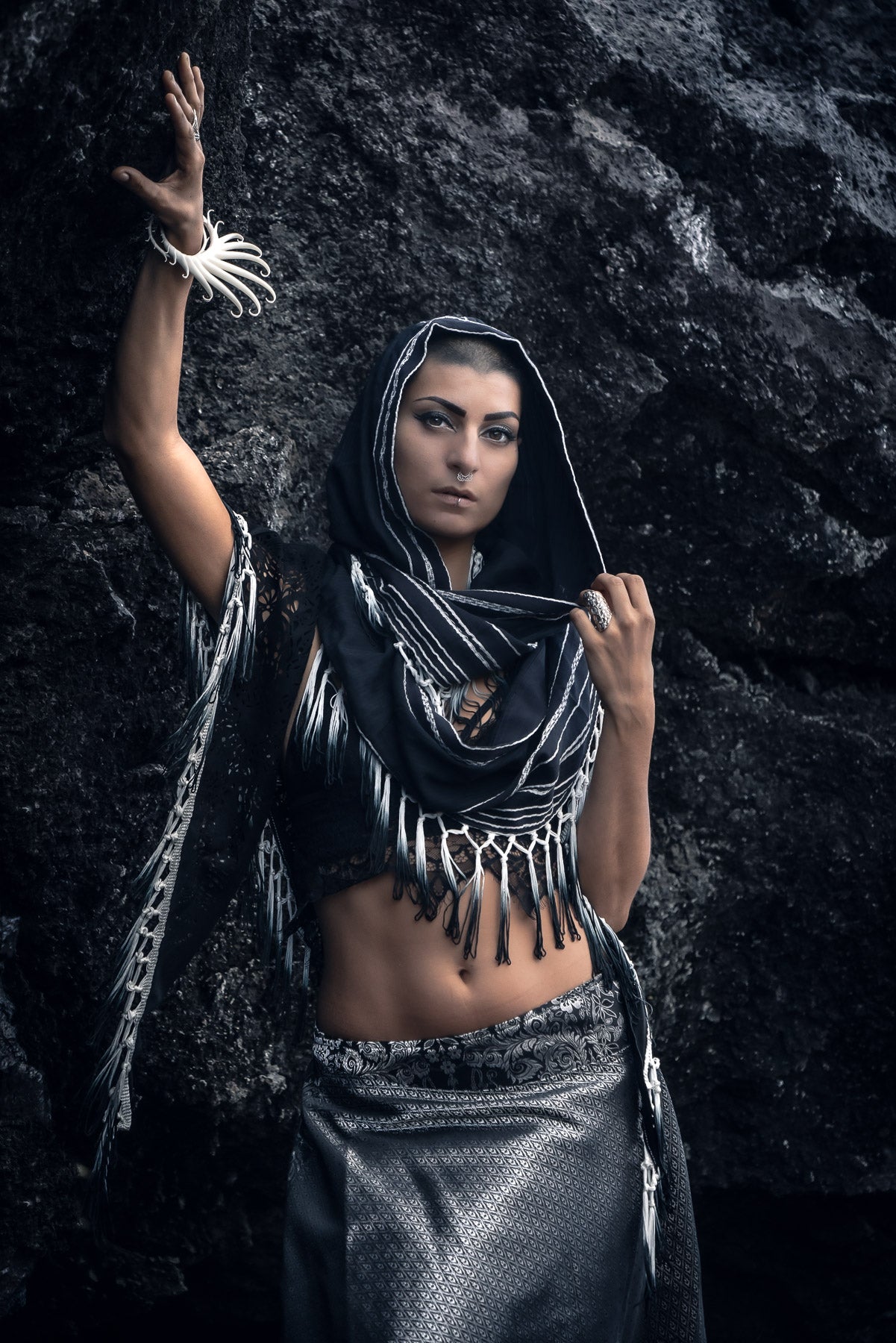 Black Ombre Fringe Hood