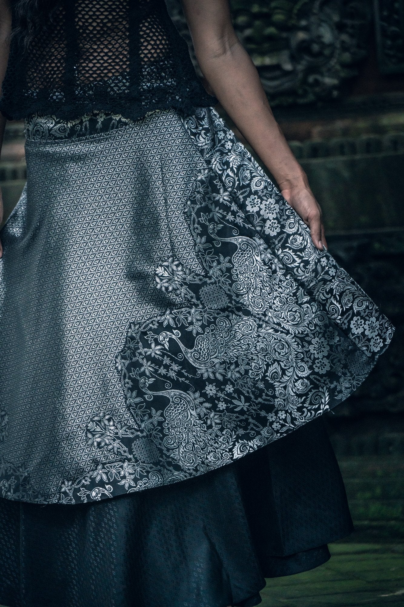 Samurai Wrap Skirt (Black/Silver)