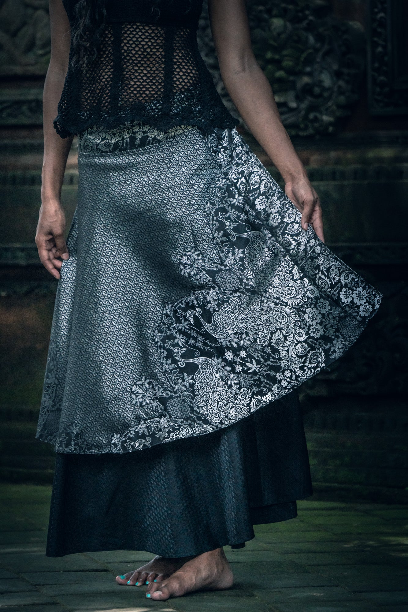 Samurai Wrap Skirt (Black/Silver)