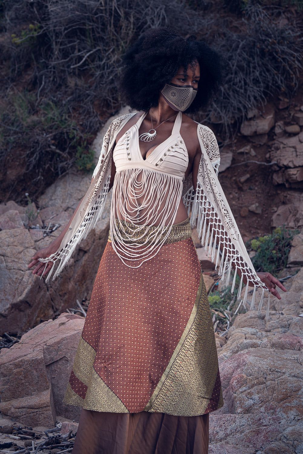 Laser Cut Mandala Fringe Shawl (3 in 1)