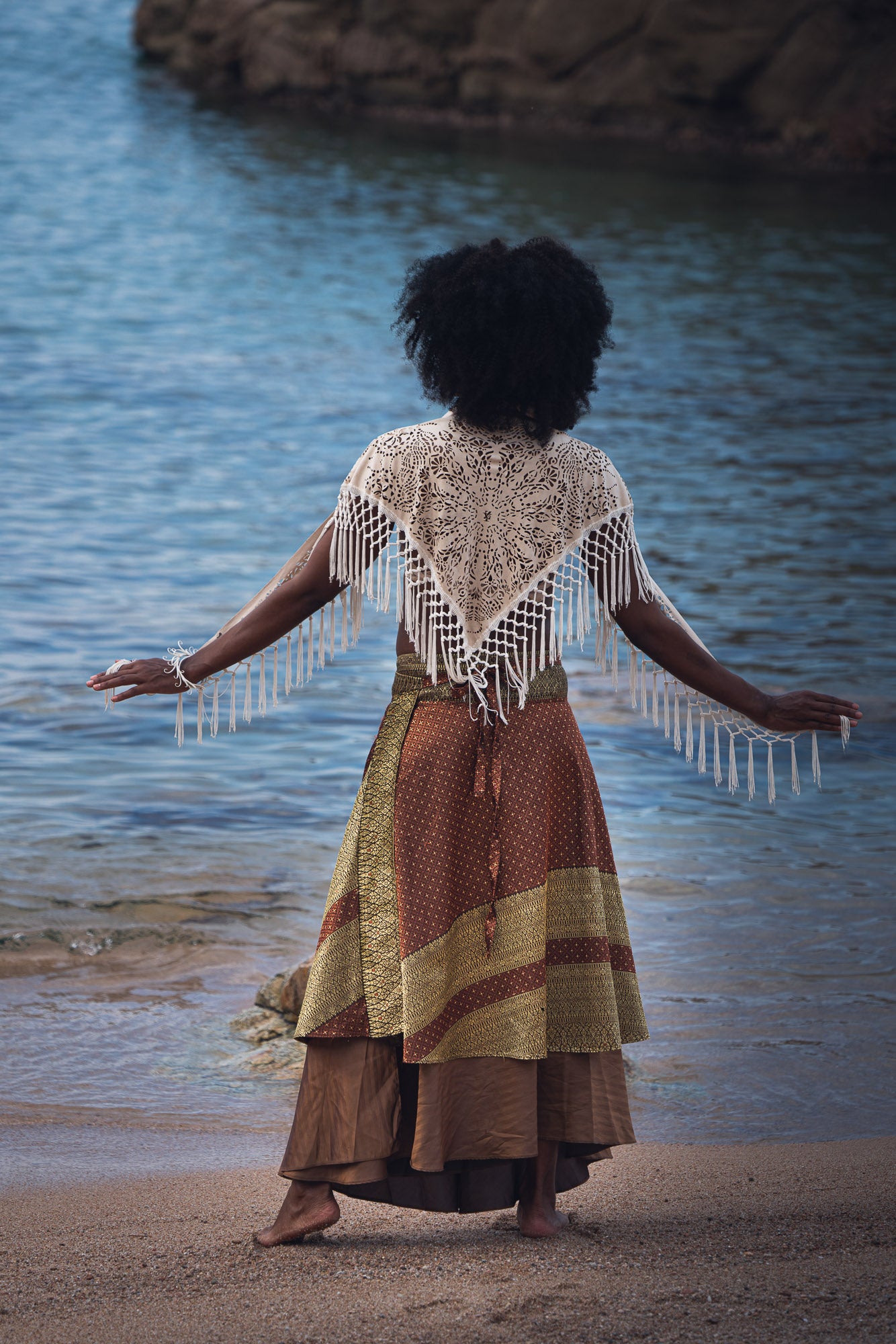 Laser Cut Mandala Fringe Shawl (3 in 1)