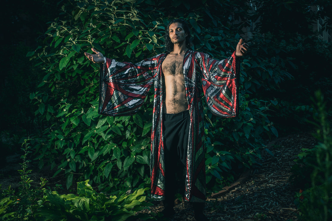 Solar Energy Sequin Kimono (Red/Silver/Black)