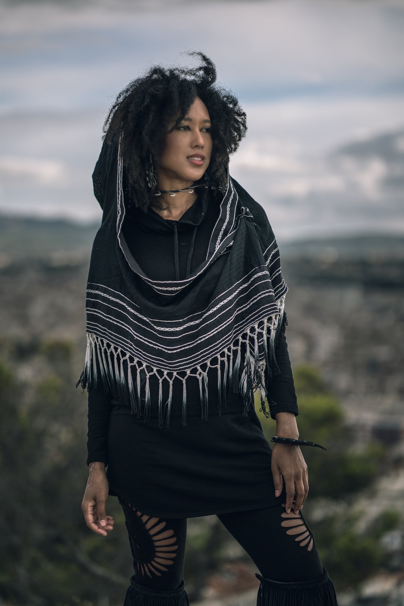 Black Ombre Fringe Hood