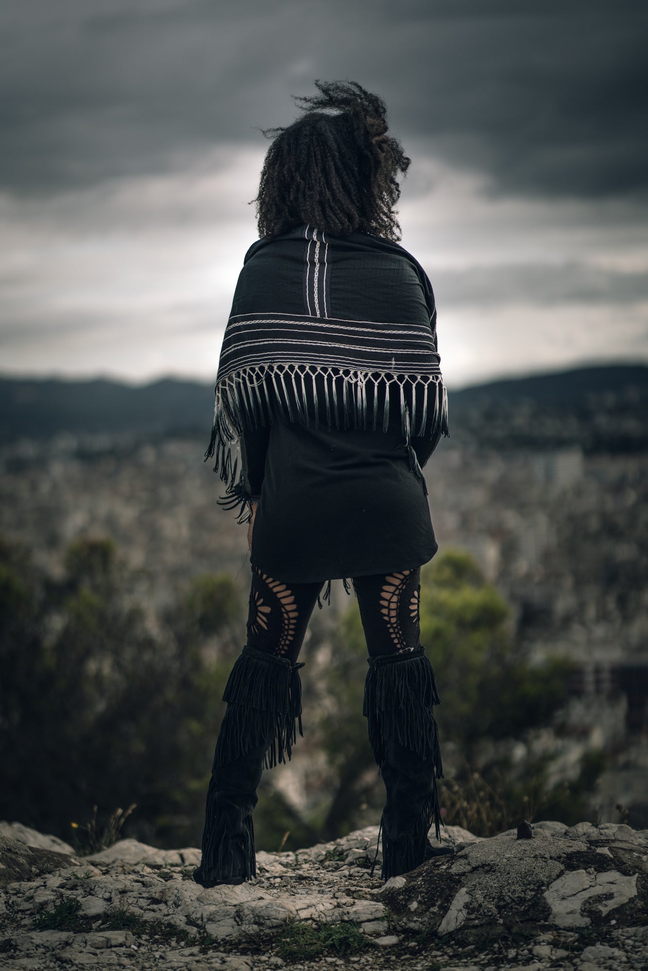 Black Ombre Fringe Hood