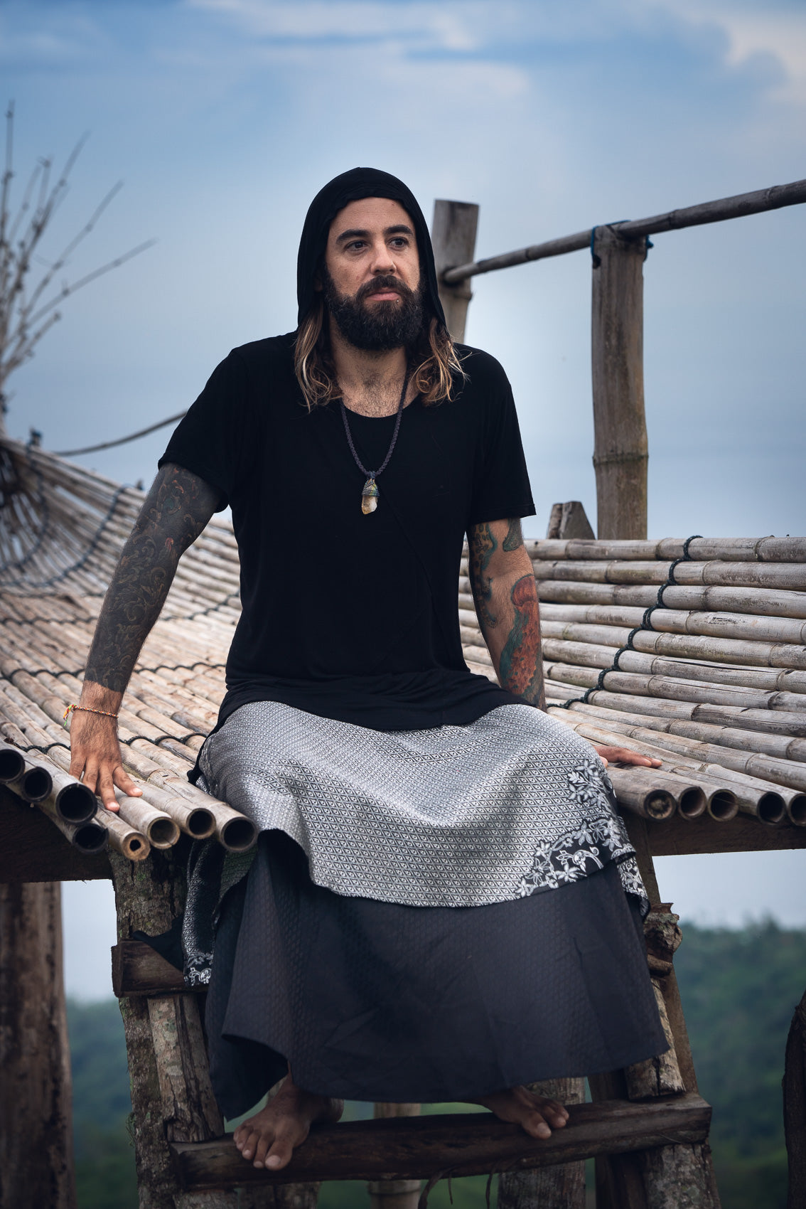 Samurai Wrap Skirt (Black/Silver)