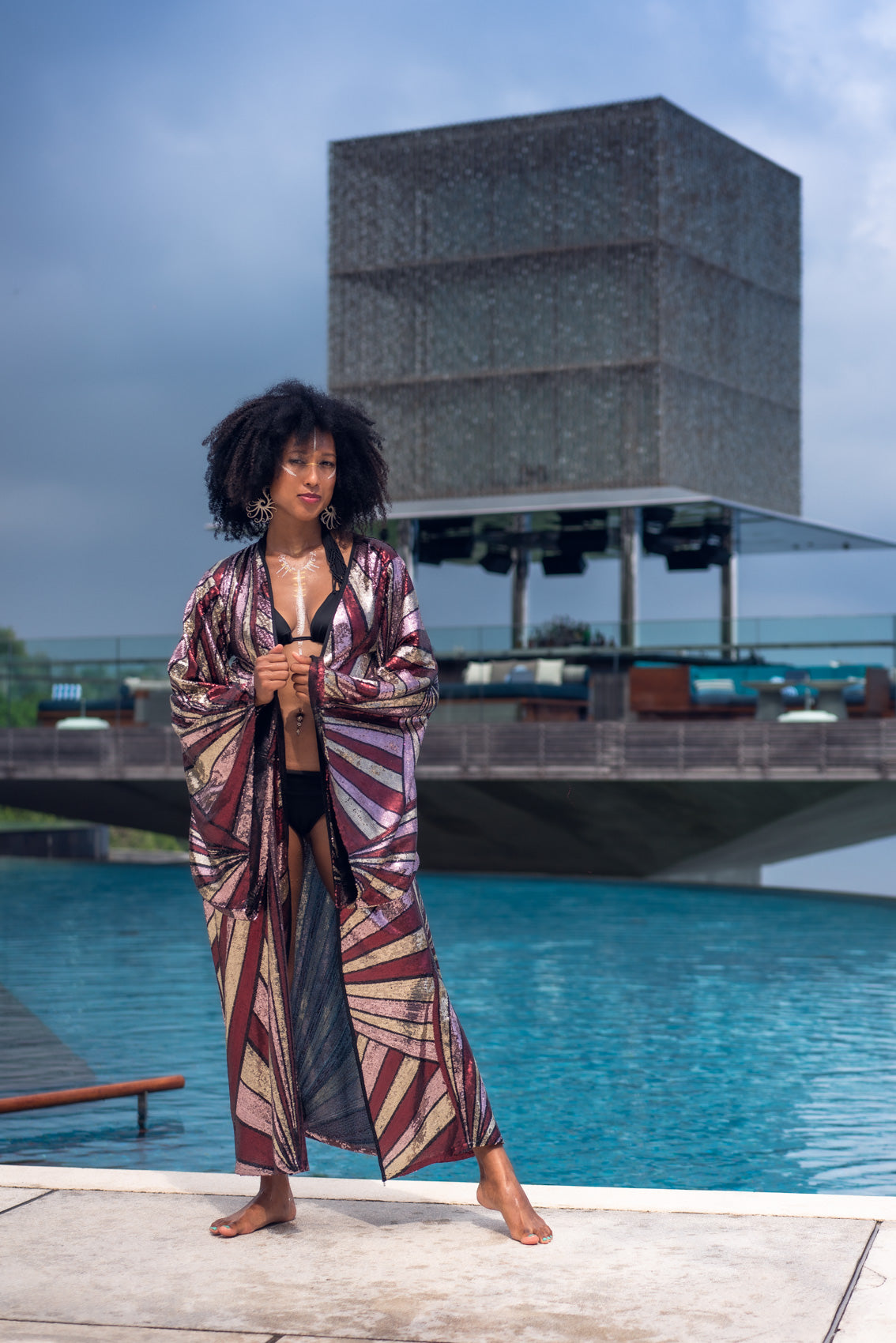 Solar Energy Sequin Kimono (Pink/Gold/Matte Red)