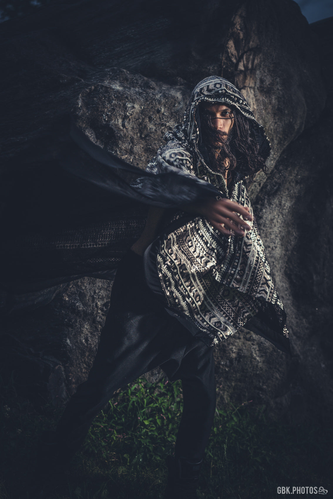 LED Tribal Shaman Cape (Black/Champagne)